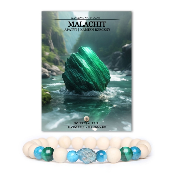 Stylowa bransoletka z kolekcji Fair, ozdobiona malachitem, apatytem i kamieniem rzecznym - doskonały dodatek dla każdej płci."