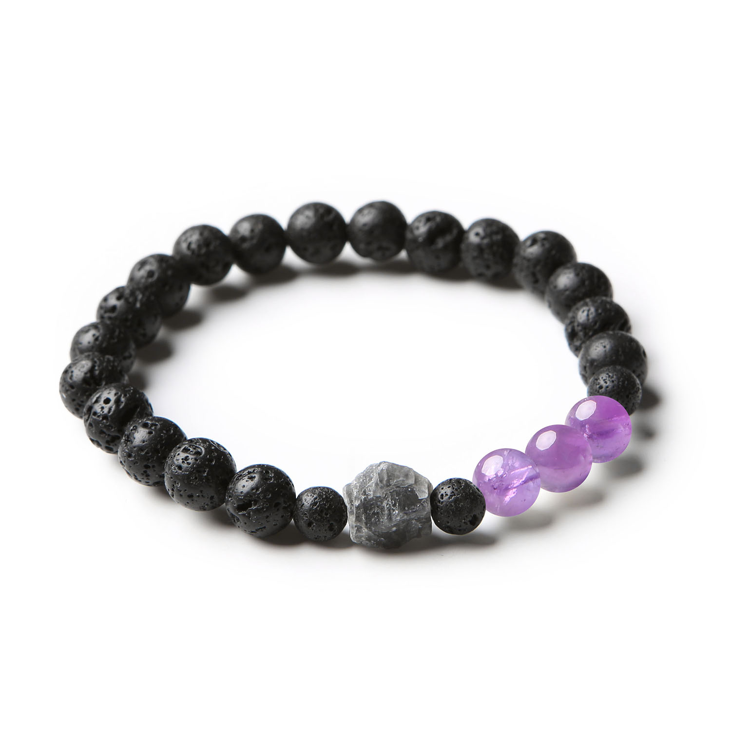 Unikalna bransoletka męska i damska z kolekcji Derdr, ozdobiona ametystem, labradorytem i lawą wulkaniczną, stworzona z myślą o miłośnikach biżuterii naturalnej.