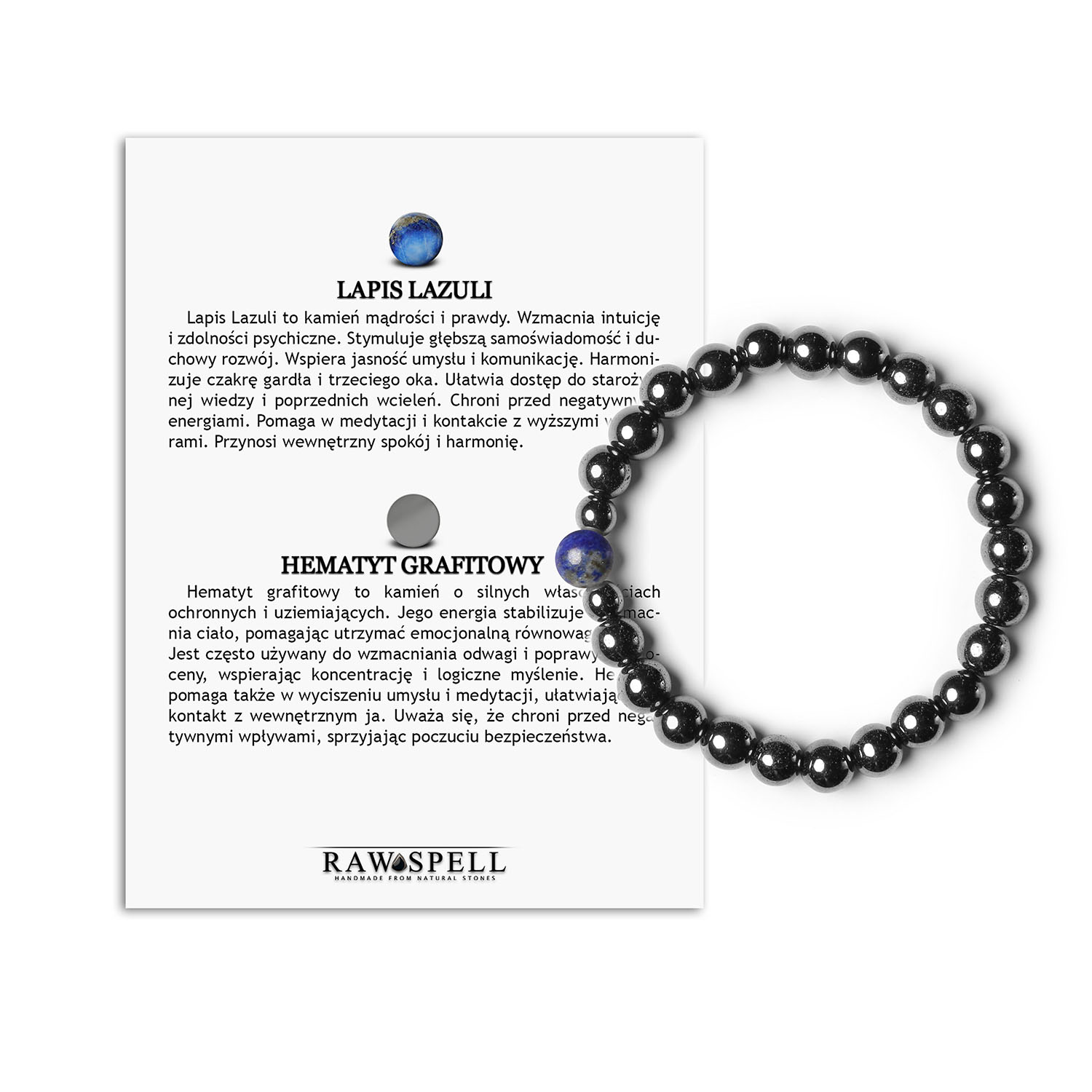 Stylowa Bransoletka Binthe z Lapis Lazuli i Hematytu, Naturalne Kamienie dla Kobiet i Mężczyzn Stylowa bransoletka z kamieni naturalnych Binthe, łącząca lapis lazuli i hematyt w grafitowym kolorze, idealna dla każdej płci.