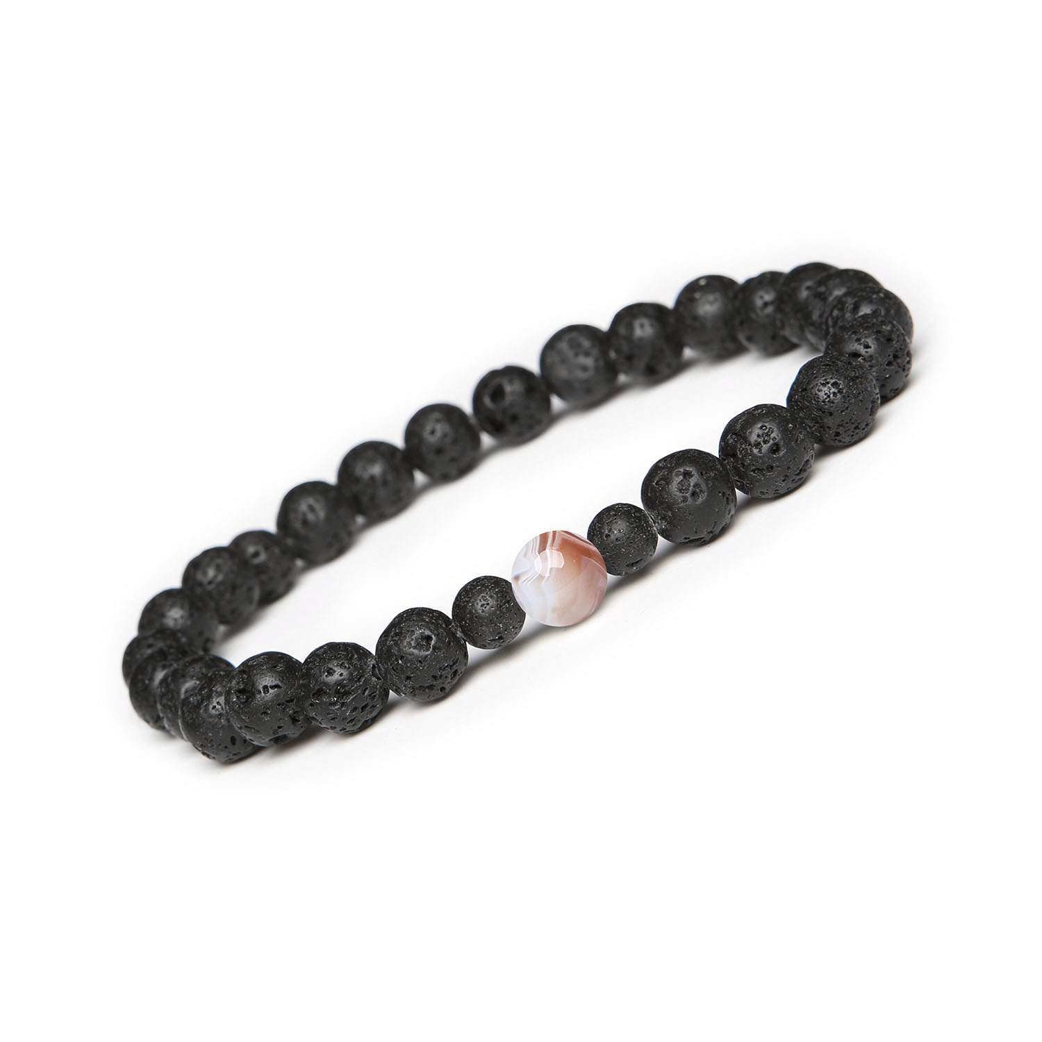 Stylowa Bransoletka z Kolekcji Binthe Agat Botswana z Wulkaniczną Lawą Damska i Męska Bransoletka unisex z kolekcji Binthe, z naturalnymi agatami Botswana i lawą wulkaniczną - idealna na każdą okazję.