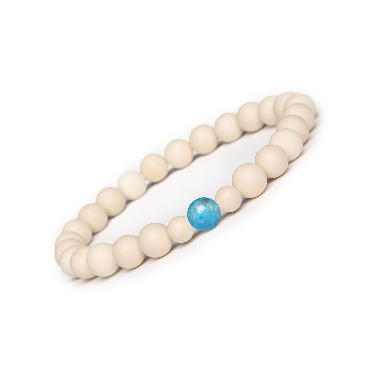 Stylowa Bransoletka z Kolekcji Binthe Apatyt i Kamień Rzeczny - Dla Niej i Dla Niego Bransoletka damska i męska z kolekcji Binthe, wykonana z naturalnych kamieni - apatytu i kamienia rzecznego.