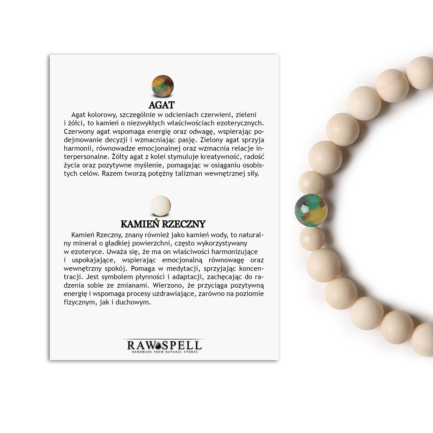 Stylowa bransoletka Binthe - Agat i Kamień Rzeczny Perfekcyjna dla niej i dla niego Stylowa bransoletka Binthe z naturalnymi agatami i kamieniami rzecznymi, unisex - doskonały dodatek na każdą okazję.