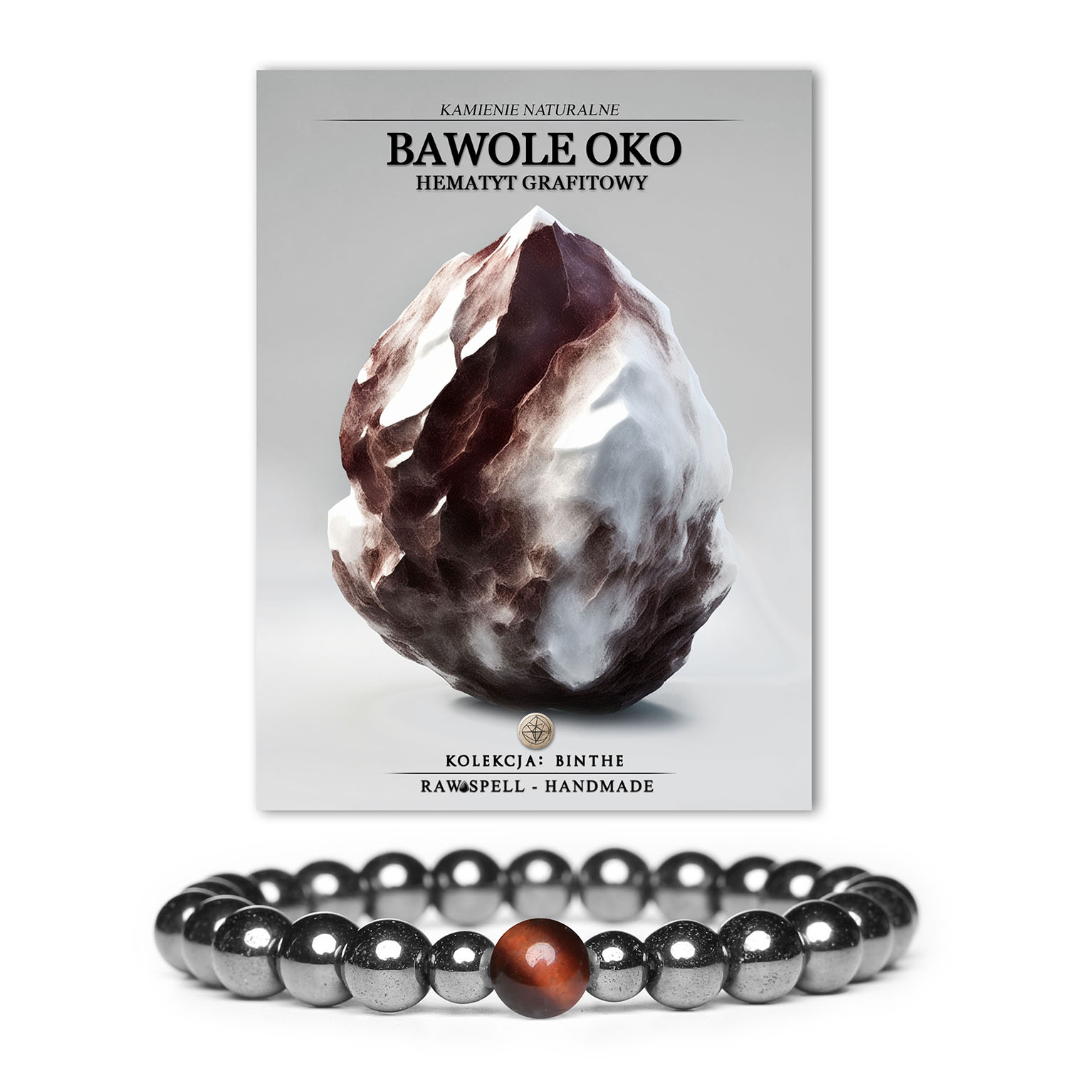 Bransoletka z kolekcji Binthe wykonana z kamieni naturalnych: bawole oko i hematyt grafitowy, idealna dla kobiet i mężczyzn