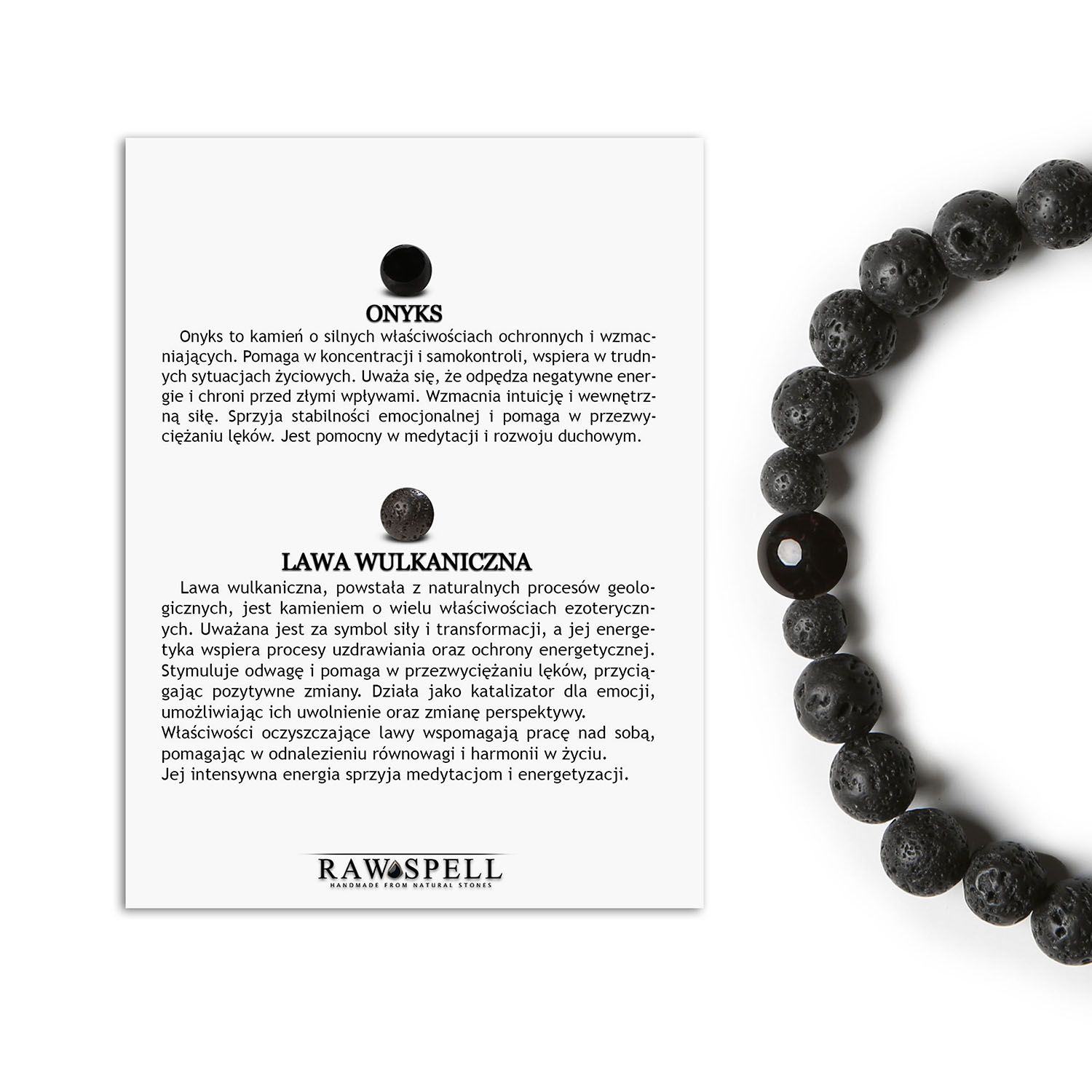 Stylowa bransoletka Binthe Onyks i Lawa Wulkaniczna - Doskonały akcent dla obojga Bransoletka z kolekcji Binthe wykonana z onyksu i lawy wulkanicznej, dostępna w wersjach damskiej i męskiej.