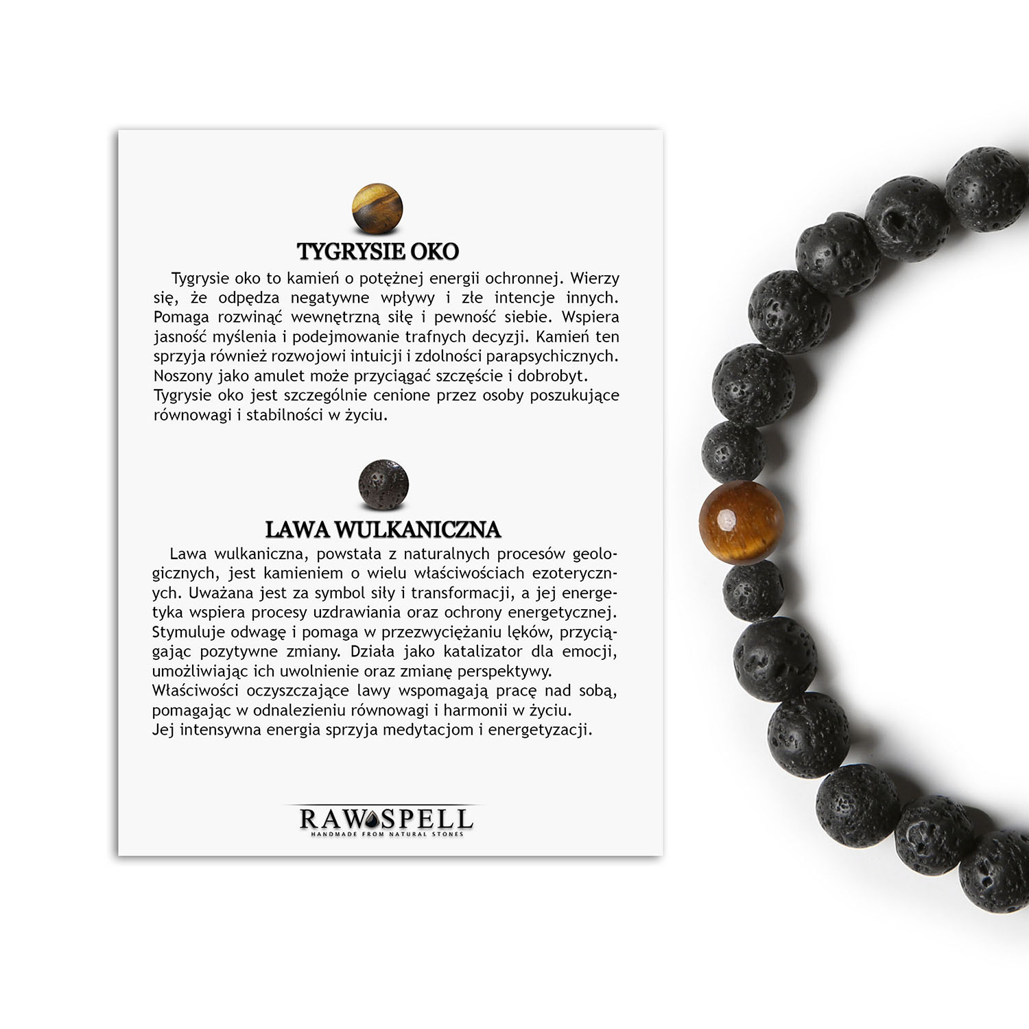 Stylowa bransoletka Binthe - Tygrysie Oko i Lawa Wulkaniczna. Unikalny wybór dla dam i panów! Bransoletka Binthe wykonana z tygrysiego oka i lawy wulkanicznej, dostępna w wersjach damskiej i męskiej.