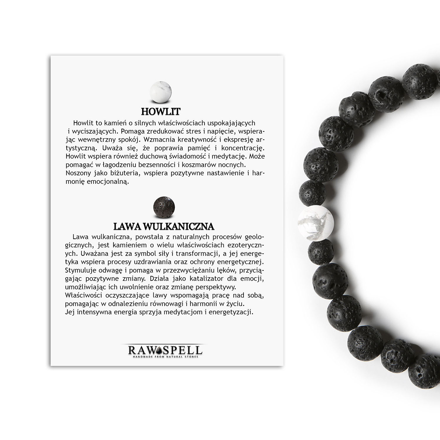 Stylowa bransoletka Binthe - połączenie Howlitu i Lawy Wulkanicznej, idealna dla każdego Bransoletka z kolekcji Binthe wykonana z howlitu i lawy wulkanicznej, dostępna w wersji damskiej i męskiej.