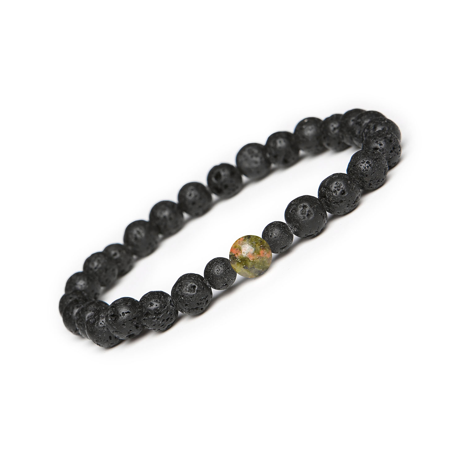 Stylowa bransoletka Binthe połączenie unakitu i lawy wulkanicznej – modowy akcent dla kobiet i mężczyzn Stylowa bransoletka z unakitu i lawy wulkanicznej z kolekcji Binthe, dostępna w wersji damskiej i męskiej.