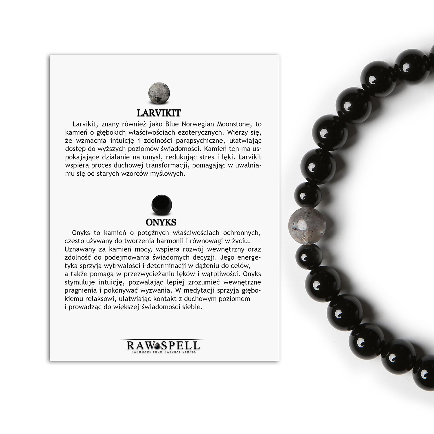 Stylowa bransoletka Binthe w składzie Larvikit i Onyks. Doskonały wybór dla kobiet i mężczyzn Bransoletka z kolekcji Binthe - połączenie Larvikitu i Onyksu. Klasyka i nowoczesność dla obu płci.