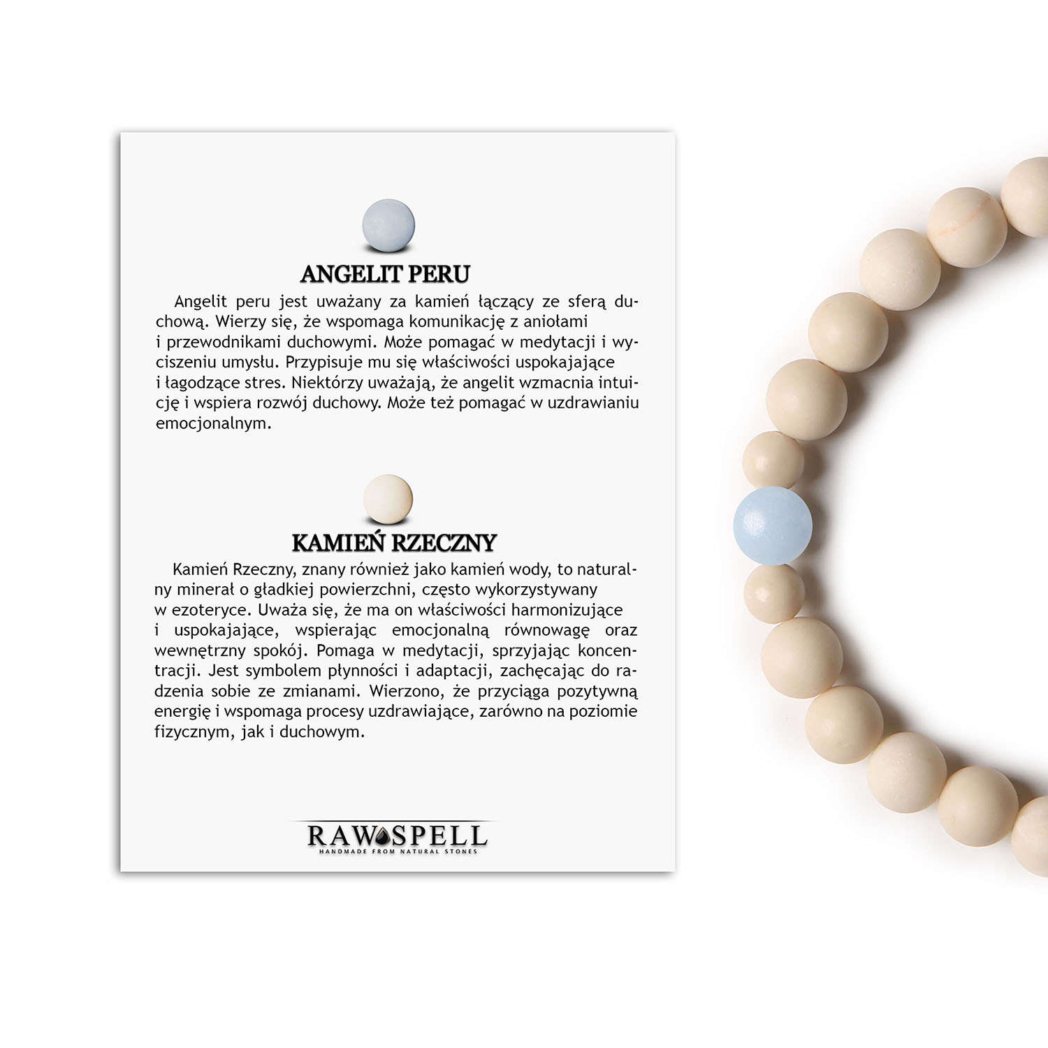 Stylowa bransoletka Binthe z Angelitem z Peru i Kamieniem Rzecznym Idealna dla kobiet i mężczyzn Bransoletka z kolekcji Binthe z naturalnych kamieni: angelit z Peru i kamień rzeczny, dostępna w wersji damskiej i męskiej.