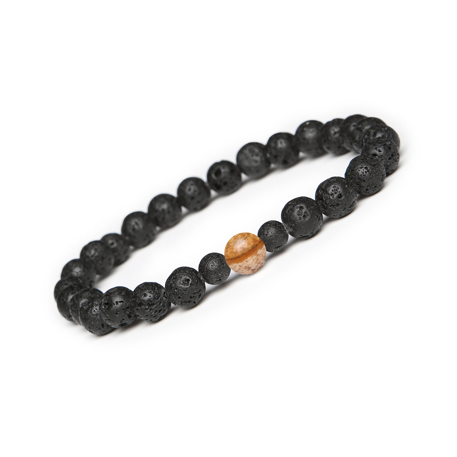 Stylowa bransoletka Binthe z Jaspisem Obrazkowym i Lawą Wulkaniczną - uniwersalny wybór dla każdej płci Bransoletka z kolekcji Binthe w wykonaniu z jaspisu obrazkowego i lawy wulkanicznej, idealna dla kobiet i mężczyzn.