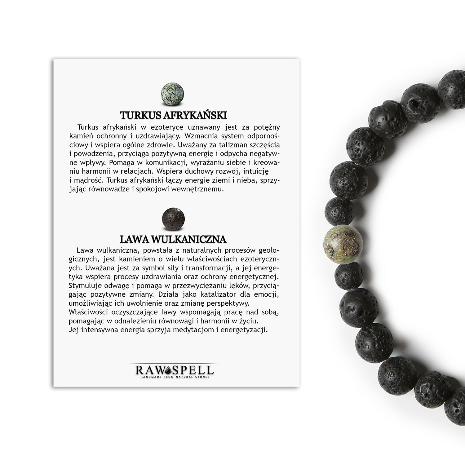 Stylowa bransoletka Binthe z Turkusem Afrykańskim i Lawą Wulkaniczną - Idealna dla niego i dla niej Bransoletka z kolekcji Binthe wykonana z turkusu afrykańskiego i lawy wulkanicznej, dostępna w wersji damskiej oraz męskiej.