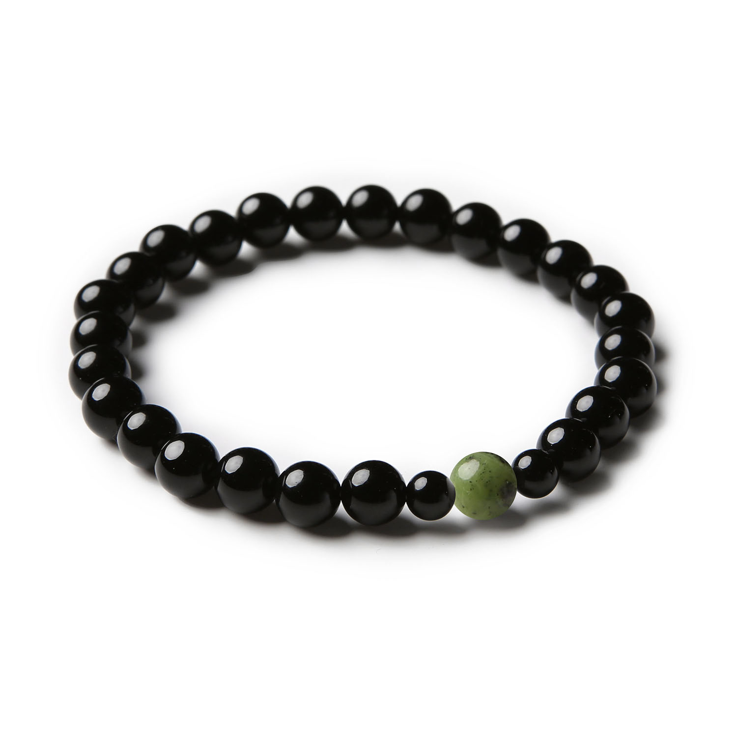 Bransoletka Binthe z zielonym jadeitem i onyksami, idealna dla kobiet i mężczyzn.