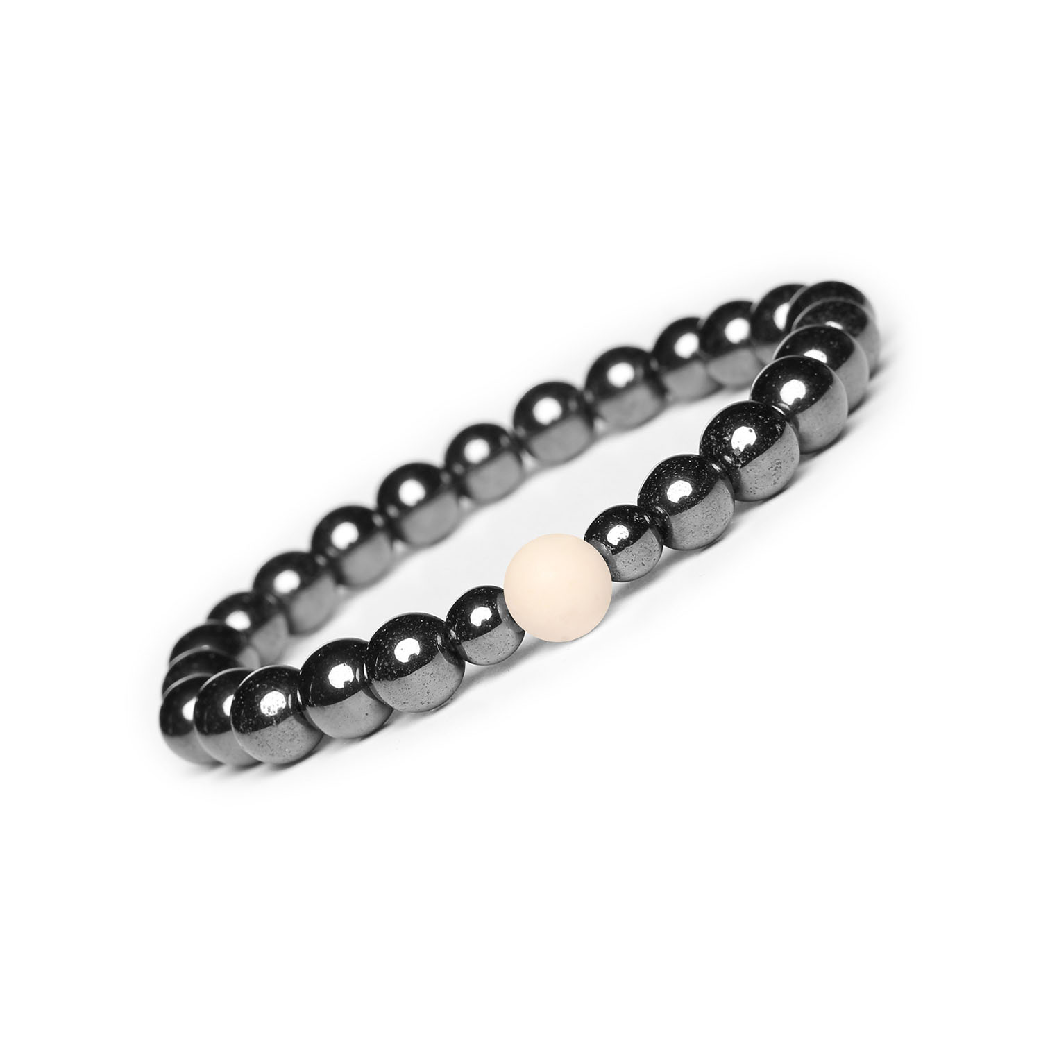 Stylowa bransoletka Binthe z kamieniem rzecznym i hematytem grafitowym - dla niej i dla niego Bransoletka z kolekcji Binthe z kamieniem rzecznym i hematytem grafitowym - elegancka biżuteria z kamieni naturalnych dla kobiet i mężczyzn.