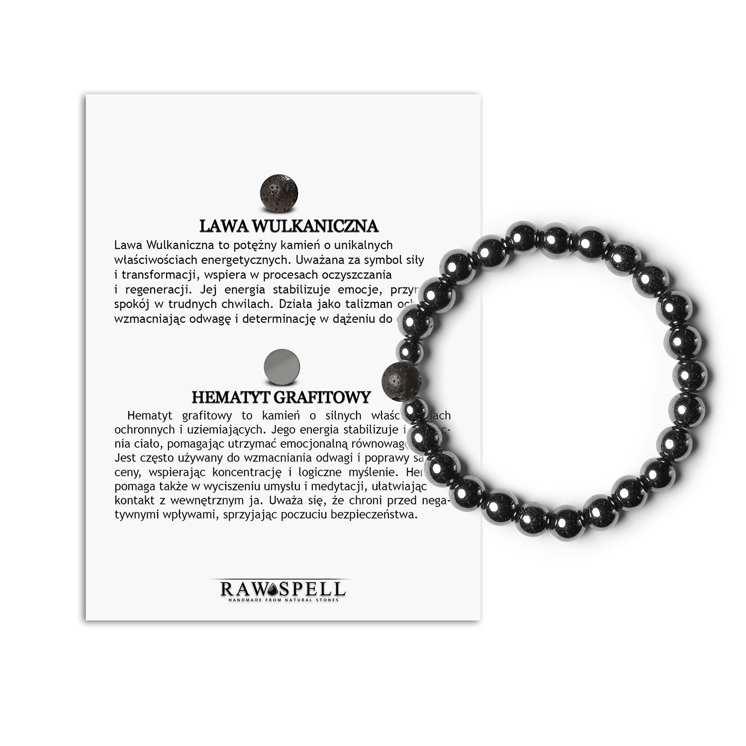 Stylowa bransoletka Binthe z lawy wulkanicznej i hematytu grafitowego - unikalna i męska oraz damska Bransoletka męska i damska z kolekcji Binthe wykonana z lawy wulkanicznej i hematytu grafitowego, ozdobiona naturalnymi kamieniami.