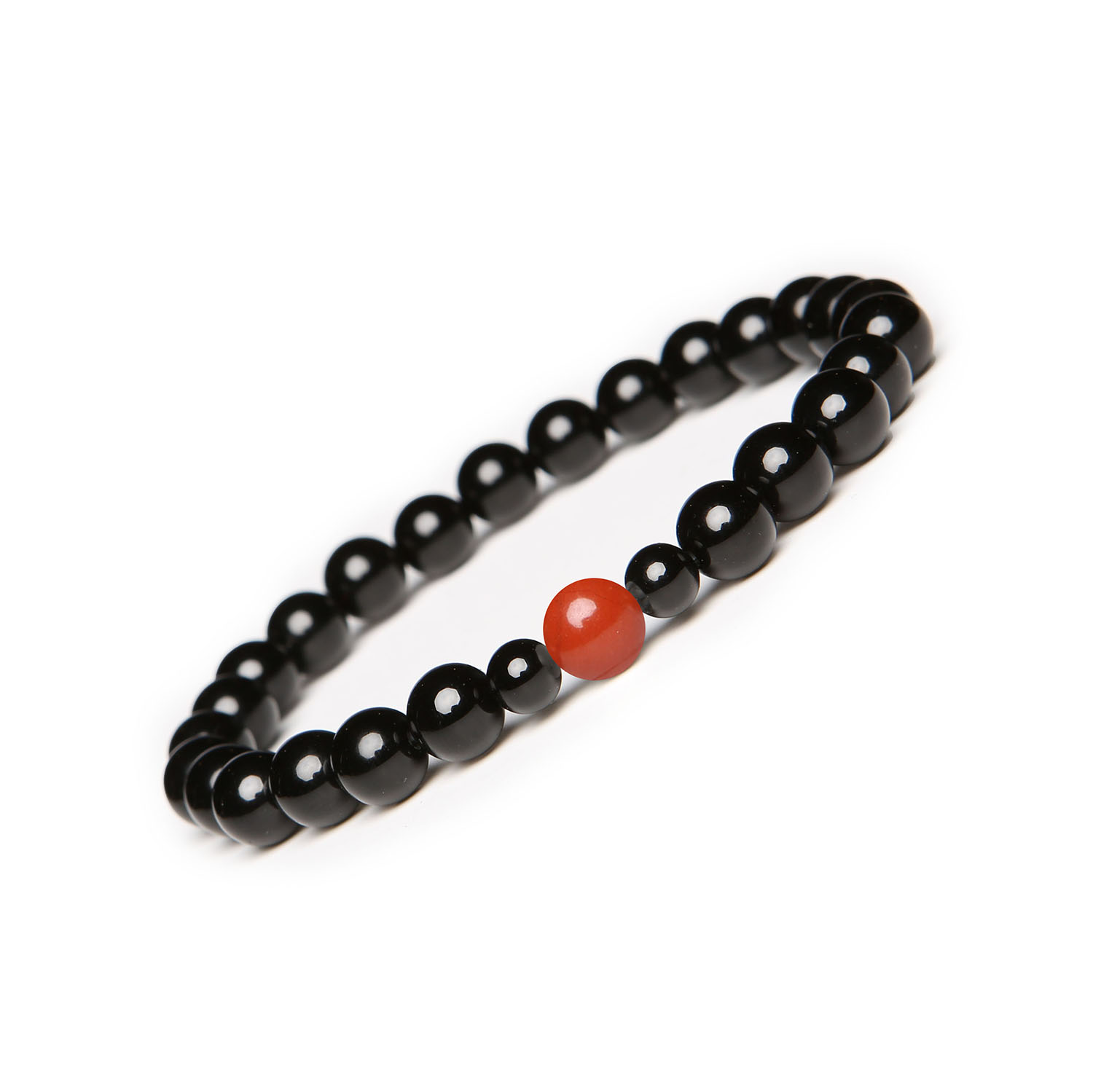 Stylowa bransoletka Binthe. Jaspis Czerwony i Onyks. Damska i Męska wersja Elegancka bransoletka z jaspisu czerwonego i onyksu z kolekcji Binthe, dostępna w wersji dla kobiet i mężczyzn.