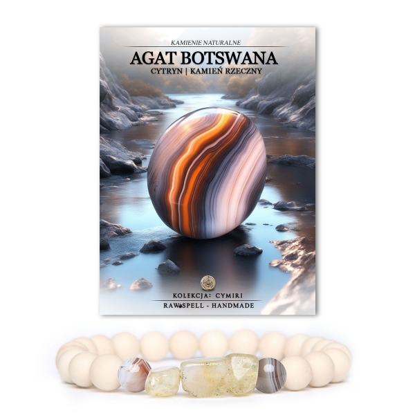 Elegancka bransoletka z naturalnych kamieni, zawierająca Agat Botswana, Cytryn i Kamień Rzeczny, dostępna w kolekcji Cymiri dla mężczyzn i kobiet.