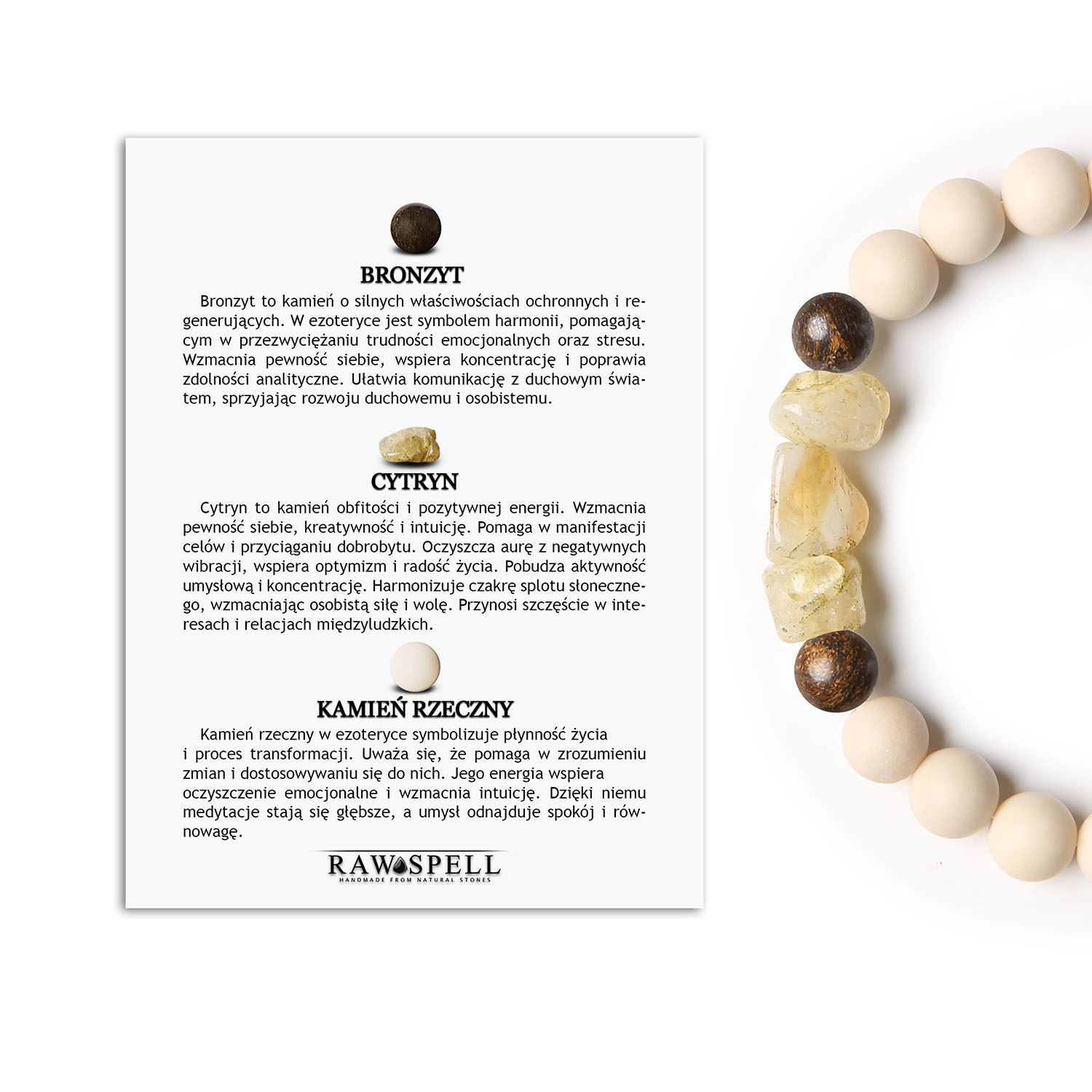 Stylowa bransoletka Cymiri z bronzytu, cytrynu i kamienia rzecznego. Idealna dla Mężczyzn i Kobiet Bransoletka z kolekcji Cymiri z naturalnych kamieni, w tym bronzytu, cytrynu i kamienia rzecznego, idealna dla mężczyzn i kobiet.