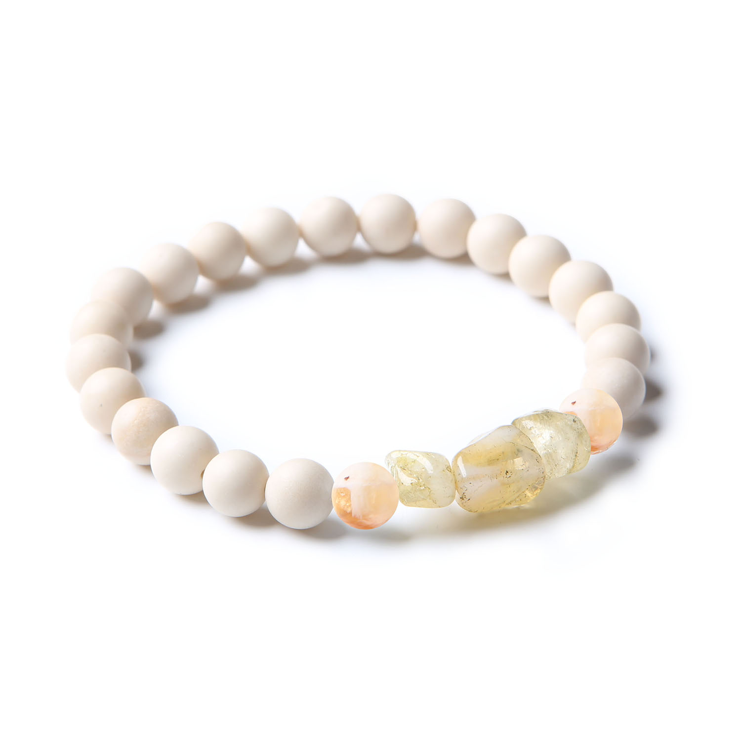 Stylowa bransoletka z kolekcji Cymiri z użyciem naturalnych kamieni: cieniowanego cytrynu, cytrynu i kamienia rzecznego, idealna dla kobiet i mężczyzn.