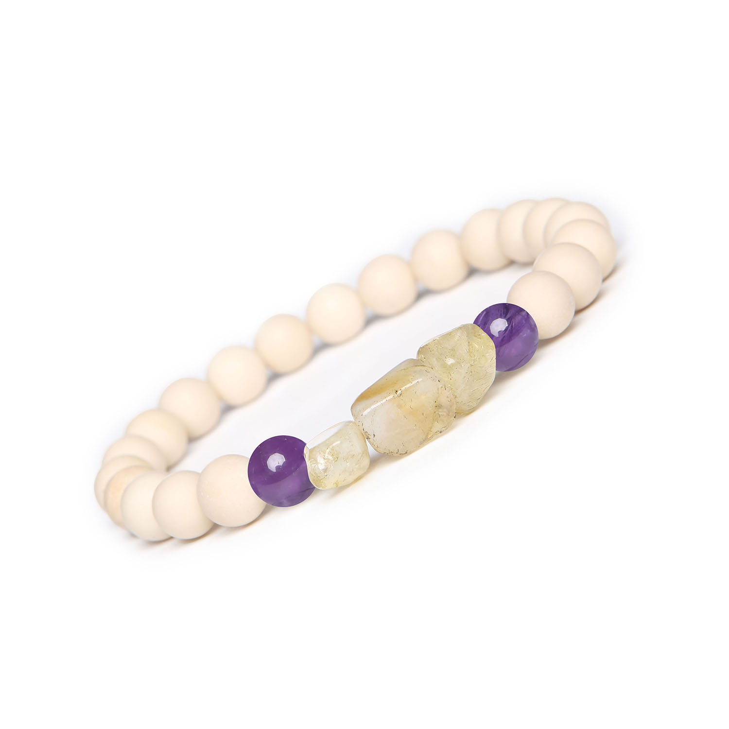 Stylowa bransoletka Cymiri z naturalnymi kamieniami ametyst, cytryn, kamień rzeczny – idealna dla mężczyzn i kobiet Stylowa bransoletka z kamieni naturalnych Cymiri, zawierająca ametyst, cytryn oraz kamień rzeczny, dla osób ceniących wyjątkowe dodatki.