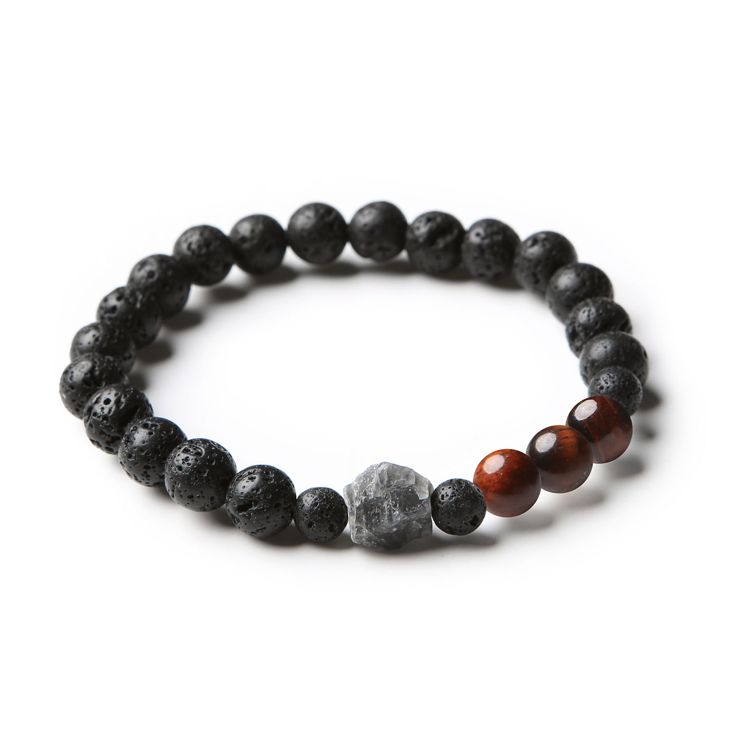 Bransoletka z kolekcji Derdr wykonana z naturalnych kamieni, w tym bawolego oka, labradorytu i lawy wulkanicznej - idealna dla kobiet i mężczyzn.