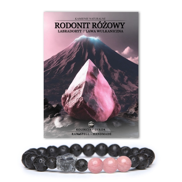 Bransoletka z kolekcji Derdr wykonana z rodonitu różowego, labradorytu i lawy wulkanicznej, idealna dla kobiet i mężczyzn – naturalne kamienie dla każdego stylu.