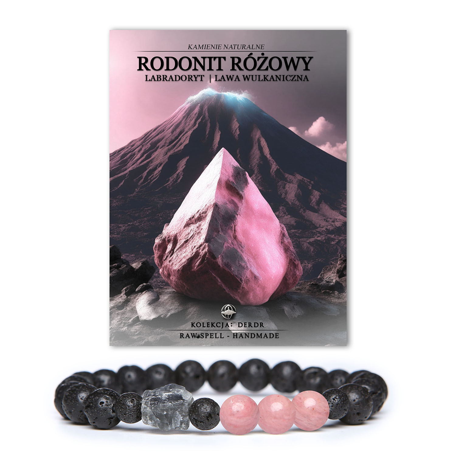 Bransoletka z kolekcji Derdr wykonana z rodonitu różowego, labradorytu i lawy wulkanicznej, idealna dla kobiet i mężczyzn – naturalne kamienie dla każdego stylu.