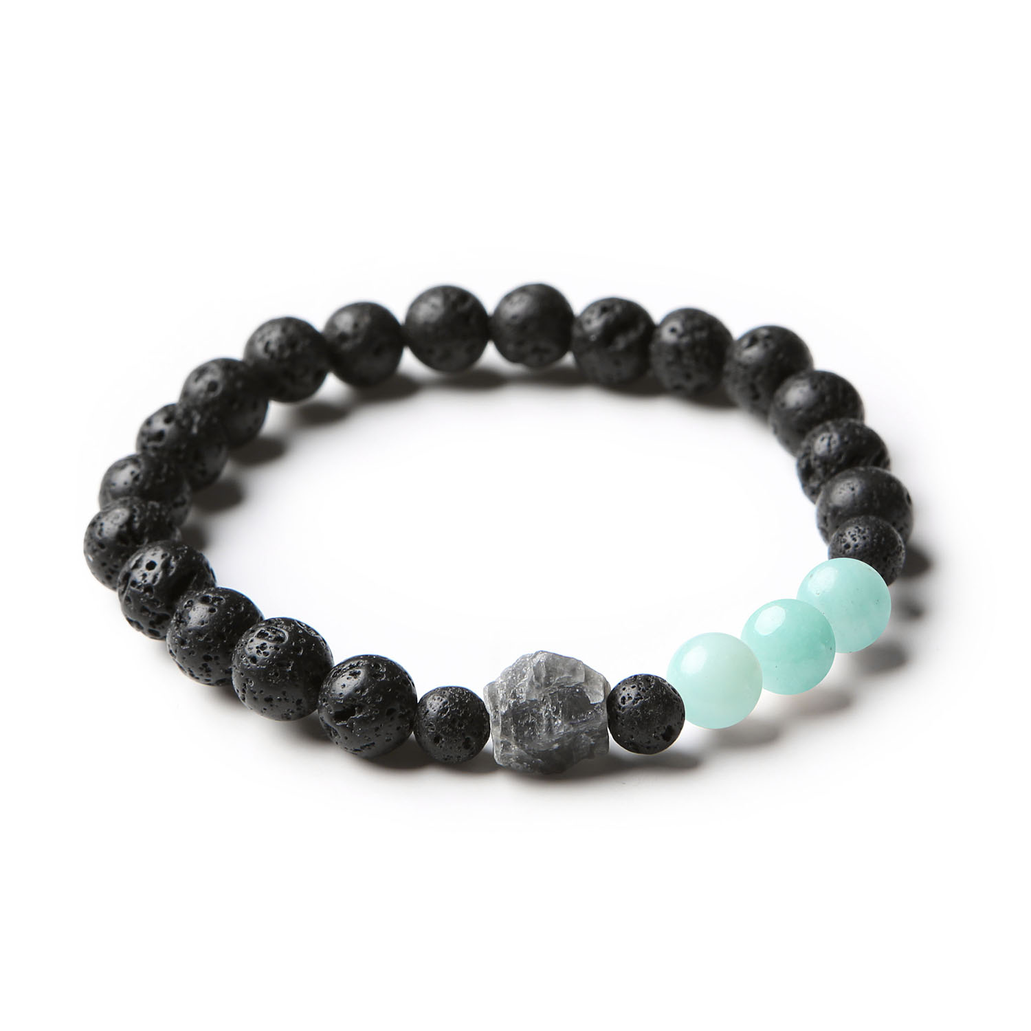 Stylowa bransoletka dla niego i dla niej z kolekcji Derdr, wykonana z jasnego amazonitu, labradorytu oraz lawy wulkanicznej.