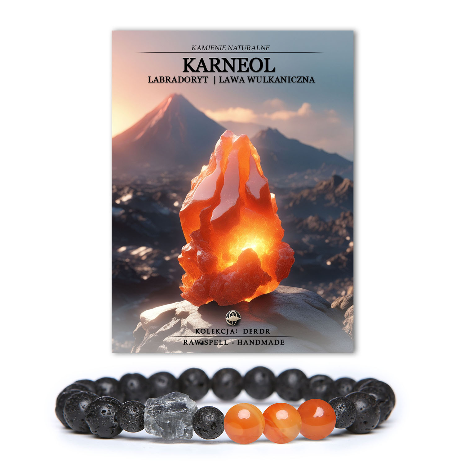 Stylowa bransoletka Derdr z karneolem, labradorytem i lawą wulkaniczną – modny dodatek zarówno dla kobiet, jak i mężczyzn.