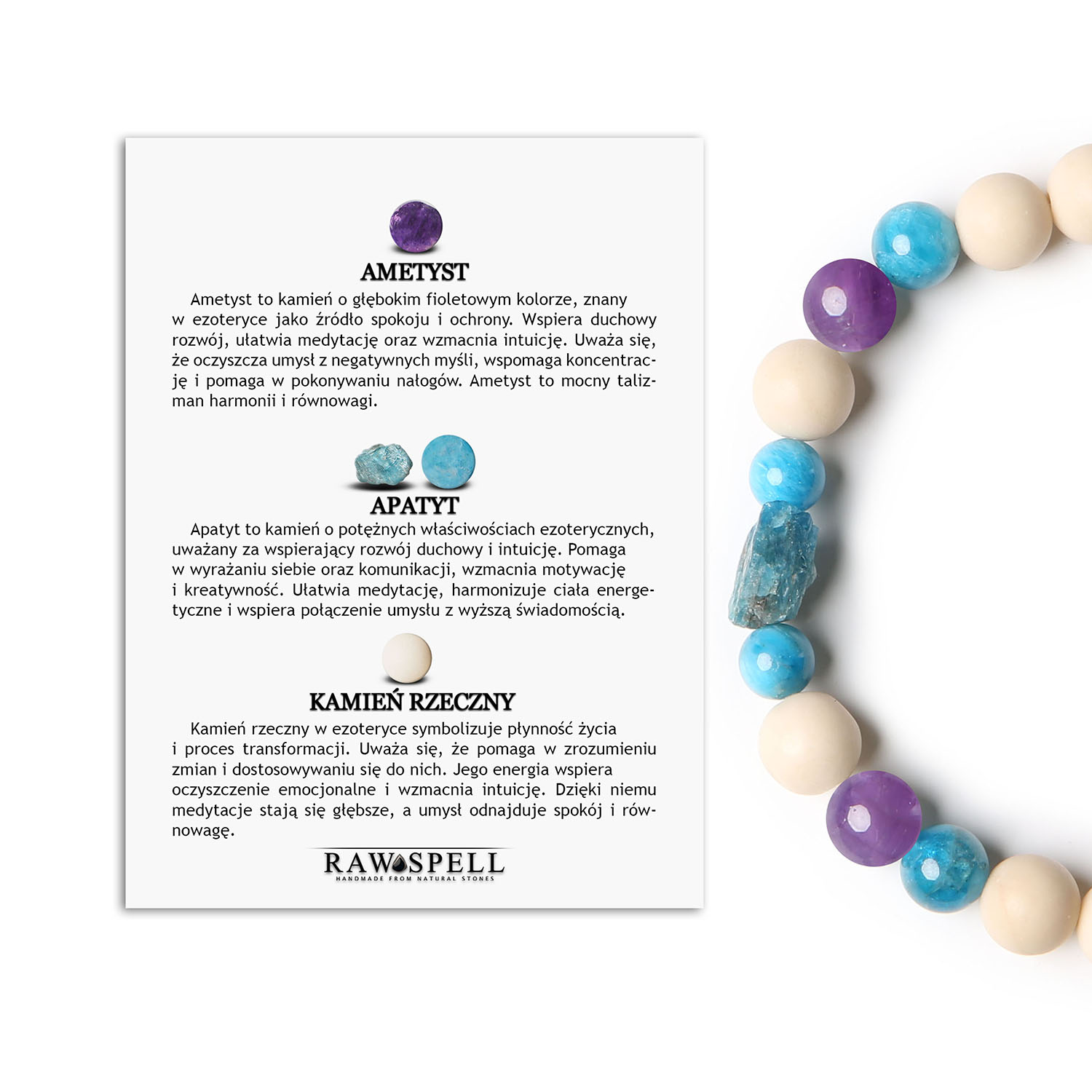 Stylowa bransoletka Fair Ametyst, Apatyt, Kamień Rzeczny - Unisex Bransoletka unisex z kolekcji Fair, z naturalnymi ametystami, apatytami oraz kamieniem rzecznym - doskonała dla każdego.