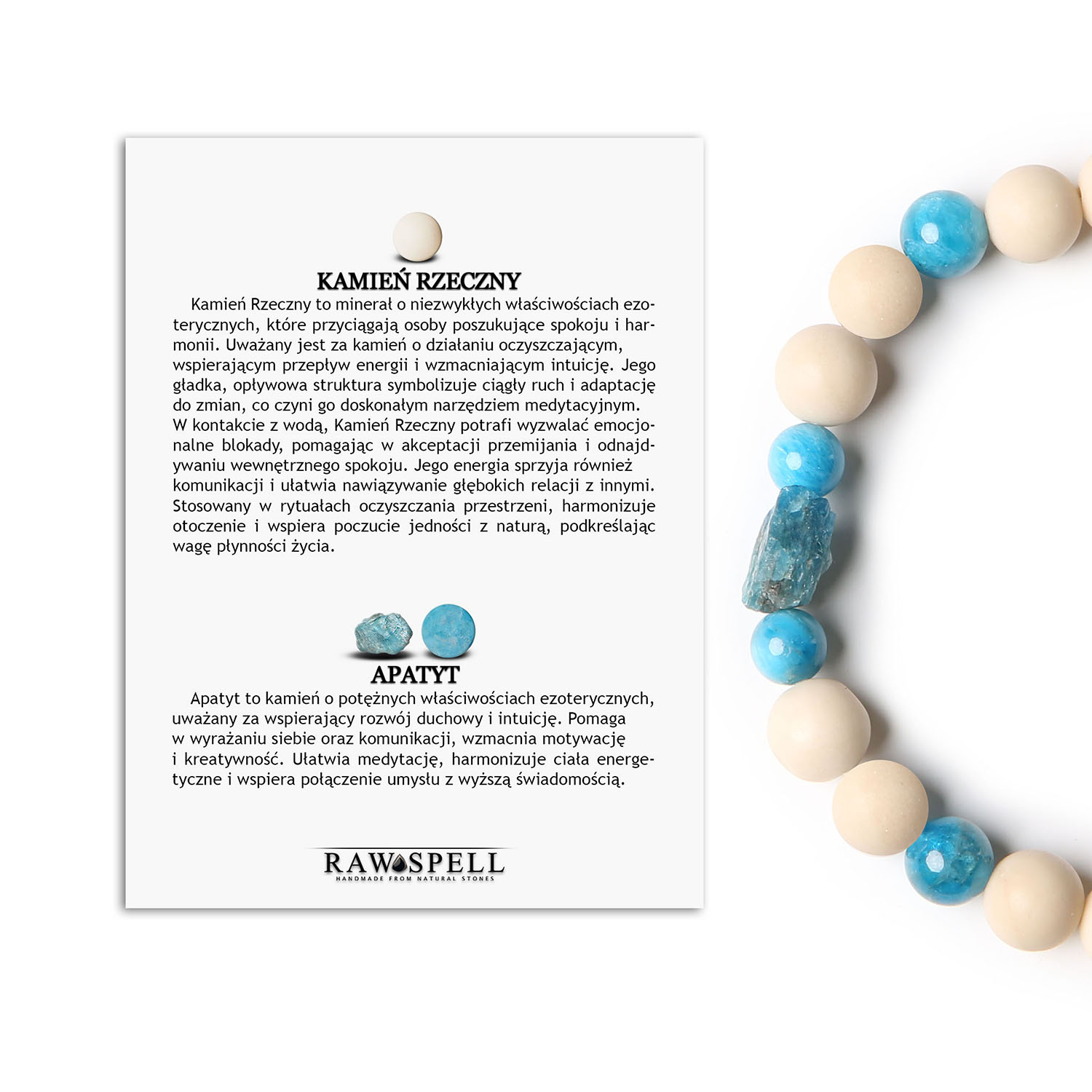 Stylowa bransoletka Fair z Apatytem i Kamieniem Rzecznym. Doskonała dla kobiet i mężczyzn. Elegancja w każdym detalu Bransoletka damska i męska z kamieniem rzecznym i apatytami, kolekcja Fair.