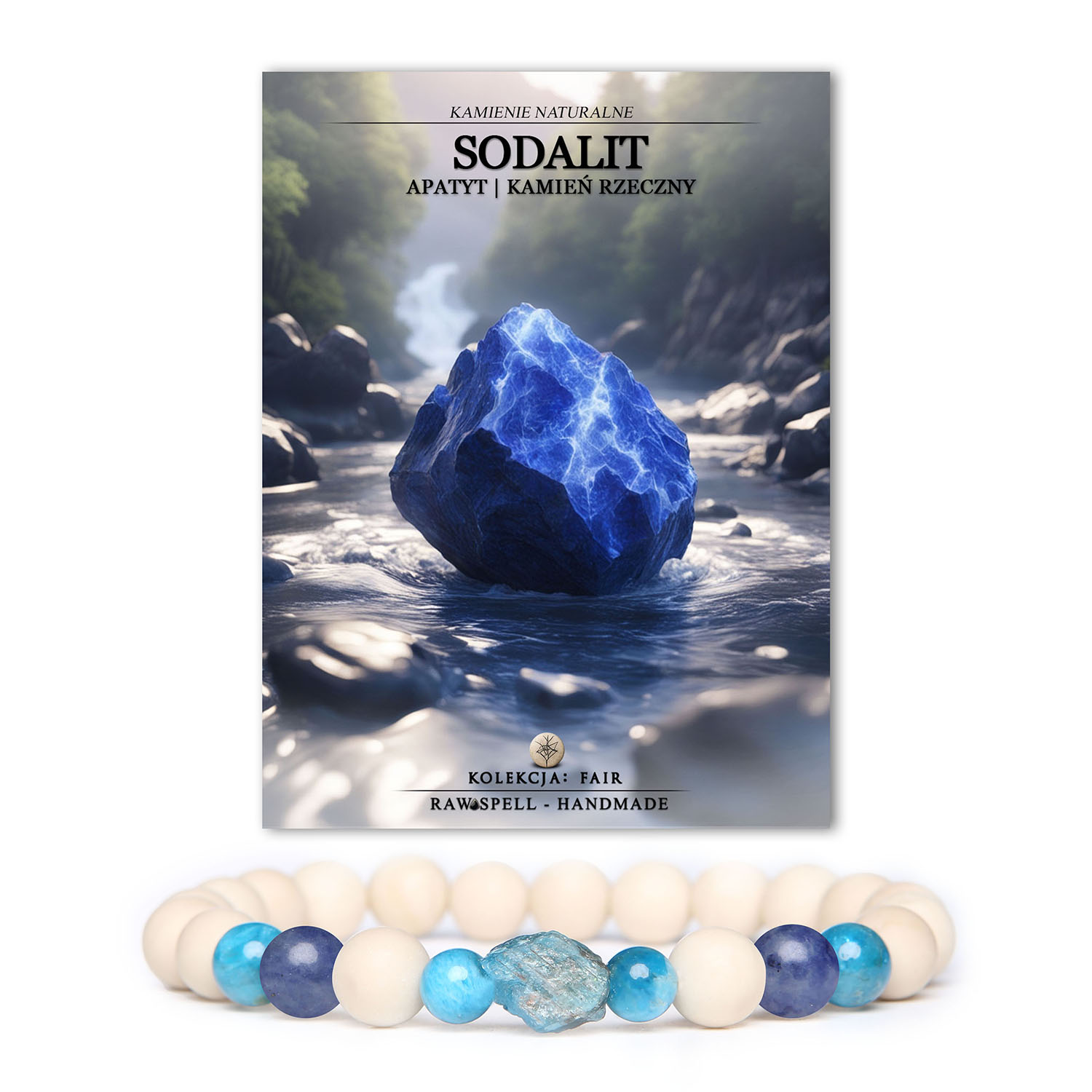 Bransoletka z kolekcji Fair w kolorach sodalitu, apatytu i kamienia rzecznego, dostępna w wersji damskiej i męskiej.