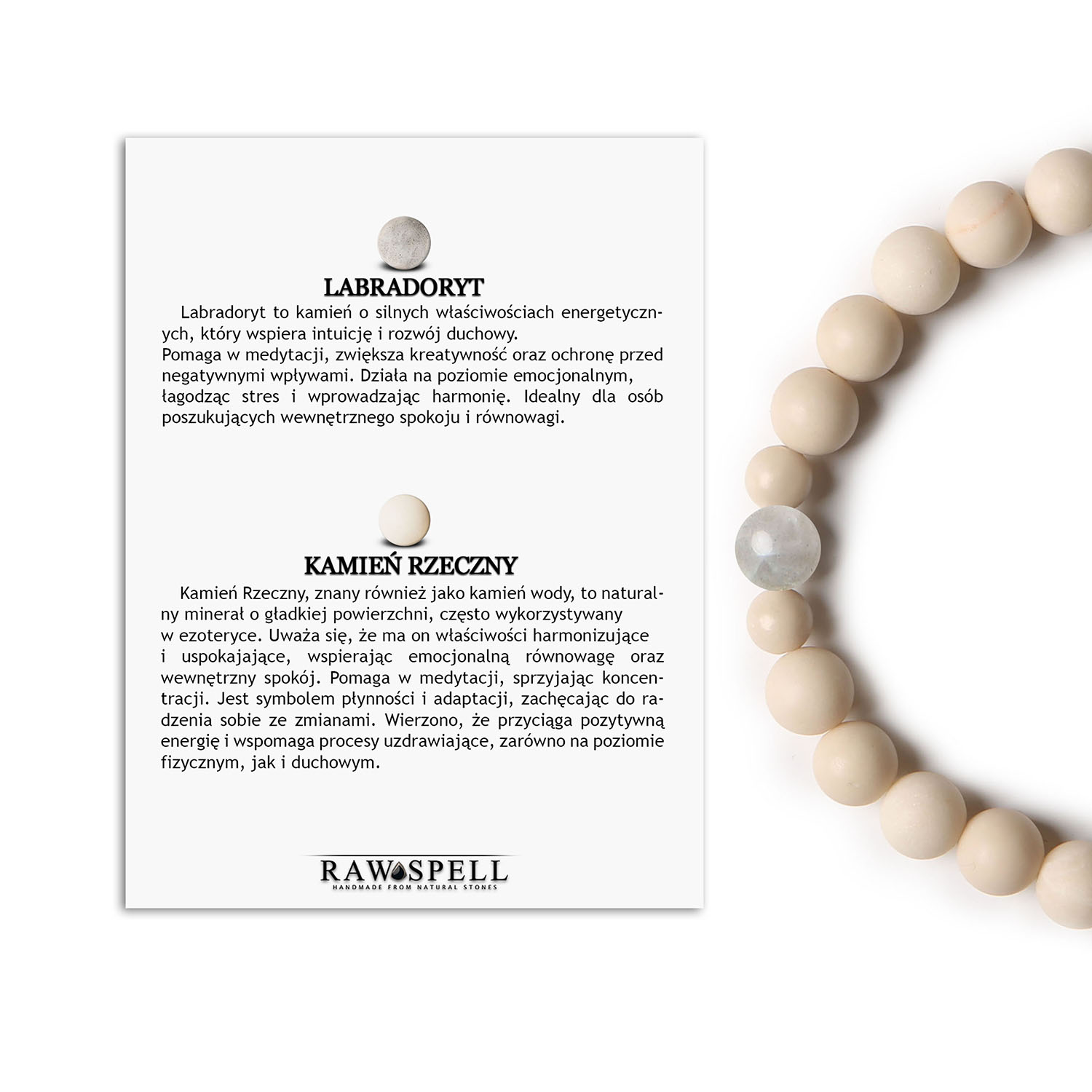 Stylowa bransoletka damska i męska z kolekcji Binthe, ozdobiona Labradorytem i Kamieniem Rzecznym Stylowa bransoletka damska i męska z kolekcji Binthe, ozdobiona Labradorytem i Kamieniem Rzecznym.