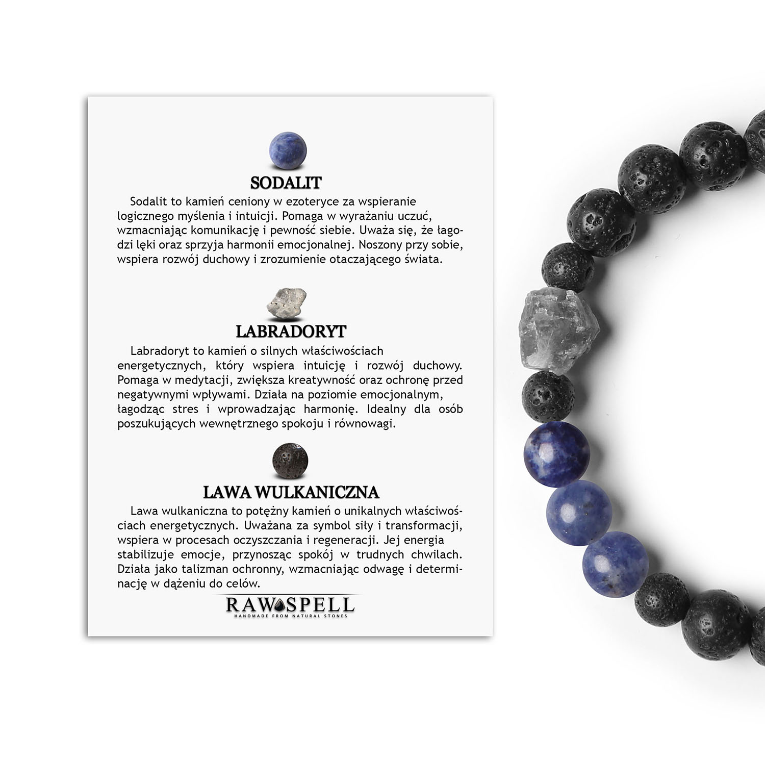 Stylowa bransoletka z derdr, łącząca sodalit, labradoryt i lawę wulkaniczną. Idealny wybór dla kobiet i mężczyzn Stylowa bransoletka Derdr z naturalnymi kamieniami, takimi jak sodalit, labradoryt i lawa wulkaniczna - idealna dla kobiet i mężczyzn.