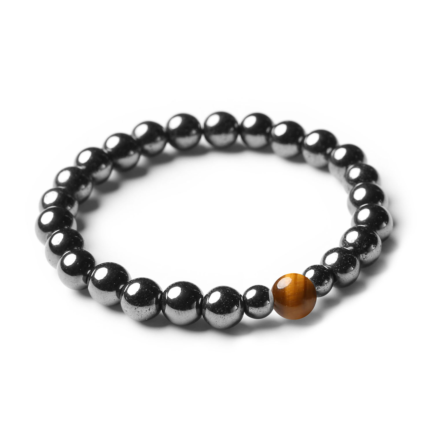 Bransoletka Binthe z naturalnymi kamieniami tygrysiego oka i hematytu grafitowego dla kobiet i mężczyzn.