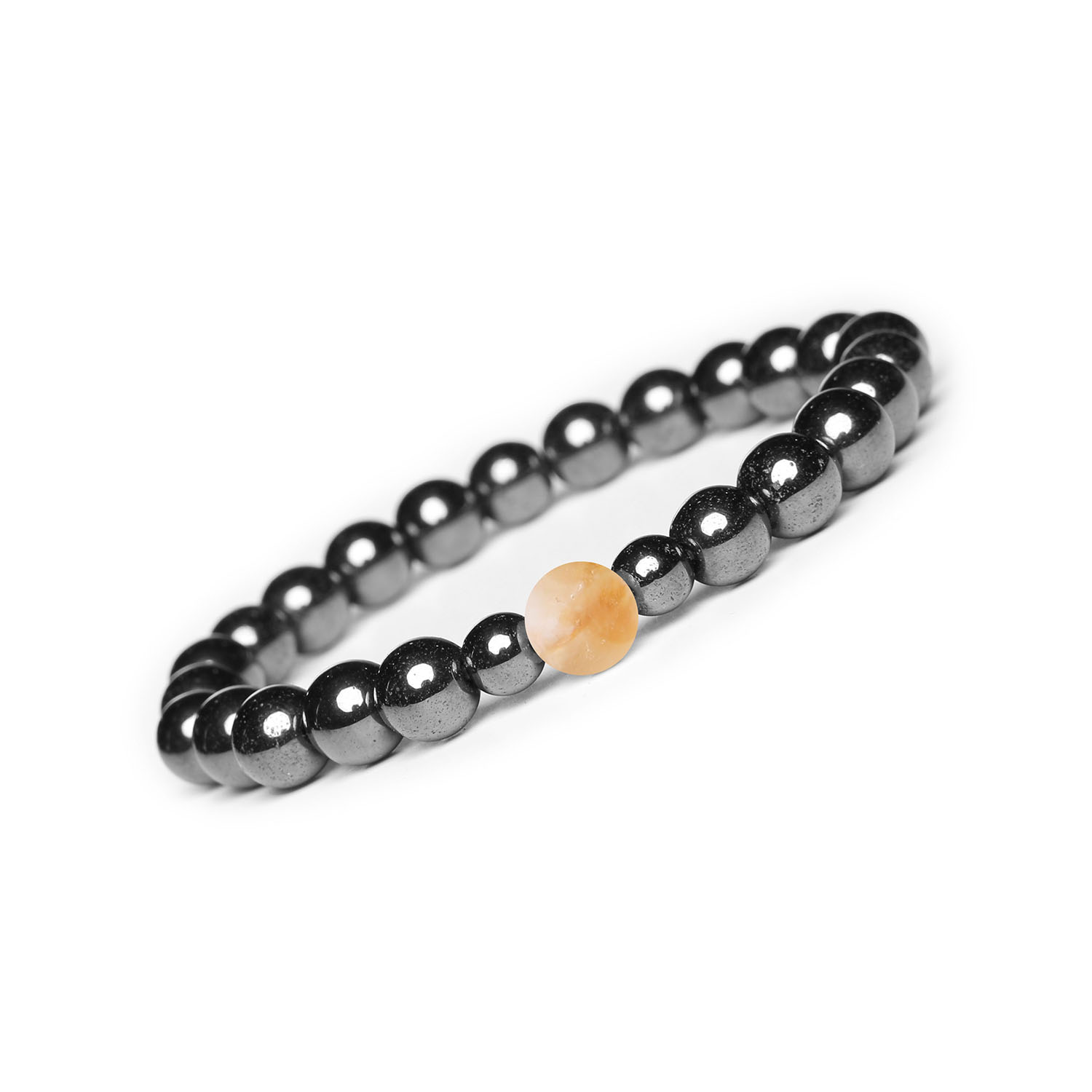 Stylowa bransoletka z kolekcji Binthe Cieniowany Hematyt i Cytryn Naturalne kamienie dla kobiet i mężczyzn Elegancka bransoletka Binthe z kolekcji męskiej i damskiej, wykonana z cieniowanego cytrynu i hematytu grafitowego.