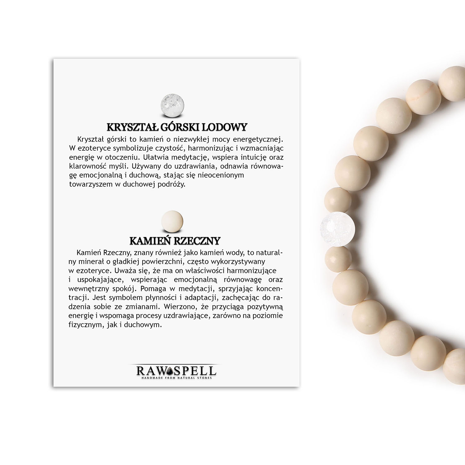 Stylowa bransoletka z kolekcji Binthe - Kryształ Górski Lodowy i Kamień Rzeczny w wersji dla Damskiej i Męski Stylowa bransoletka Binthe z pomieszanymi naturalnymi kamieniami - Kryształ Górski Lodowy i Kamień Rzeczny, idealna dla kobiet i mężczyzn.