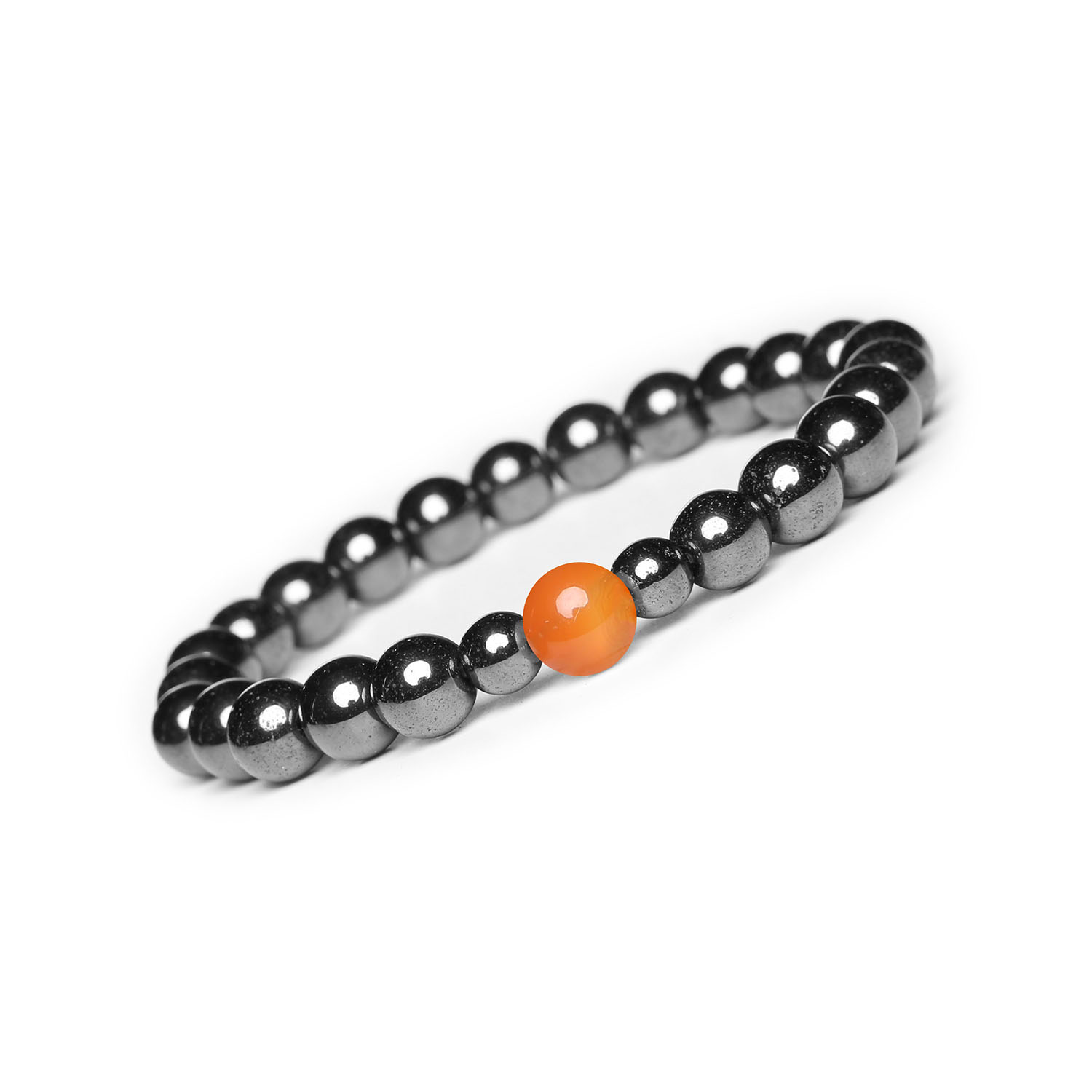 Stylowa bransoletka z kolekcji Binthe - karneol i hematyt w eleganckim grafitowym kolorze dla niej i dla niego. Kamienie Stylowa bransoletka z kolekcji Binthe, wykonana z naturalnych kamieni hematytu i karneolu w grafitowym odcieniu - elegancka biżuteria dla kobiet i mężczyzn.