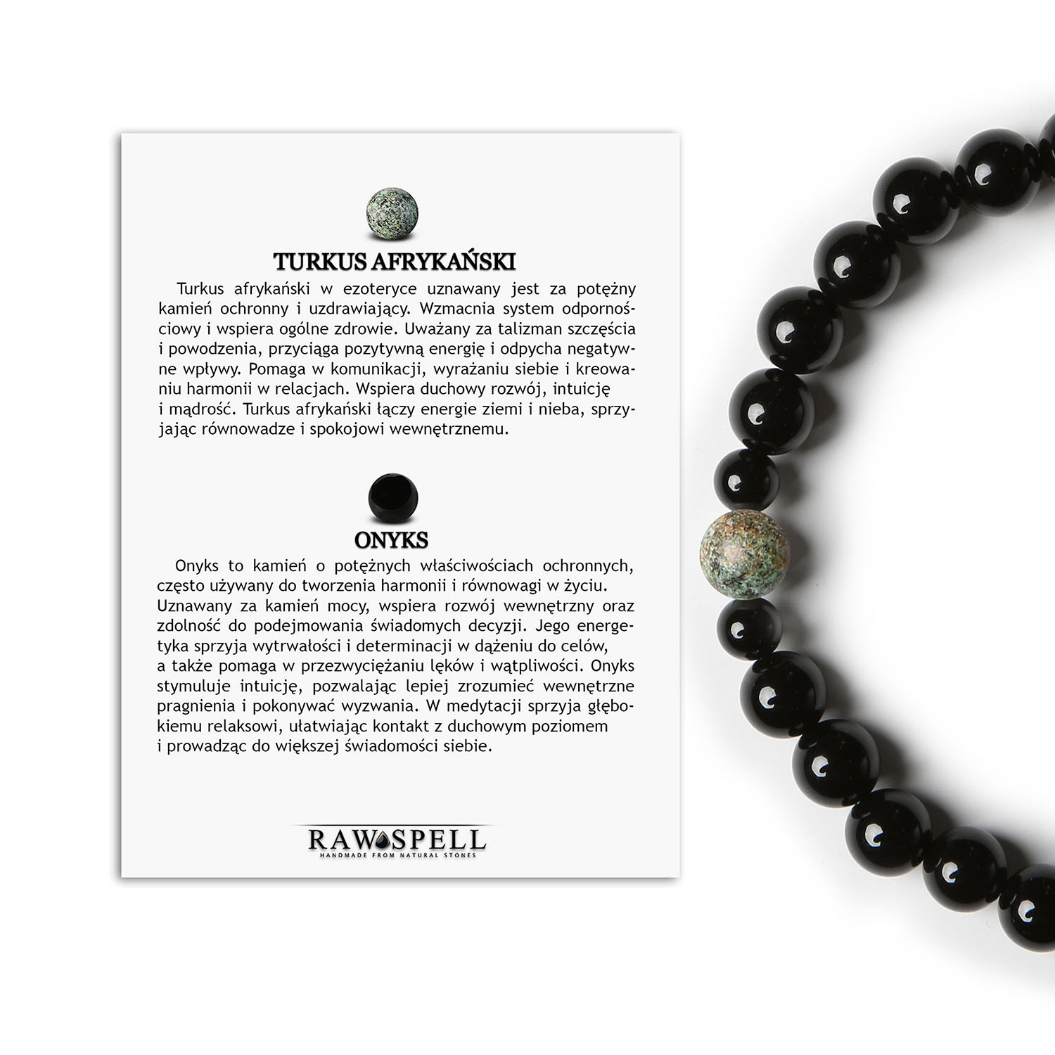 Stylowa bransoletka z kolekcji Binthe, łącząca turkus afrykański z onyksowym akcentem – doskonały wybór zarówno dla kobiet, jak i Bransoletka Binthe z turkusu afrykańskiego i onyksu, unisex, idealna dla kobiet i mężczyzn.