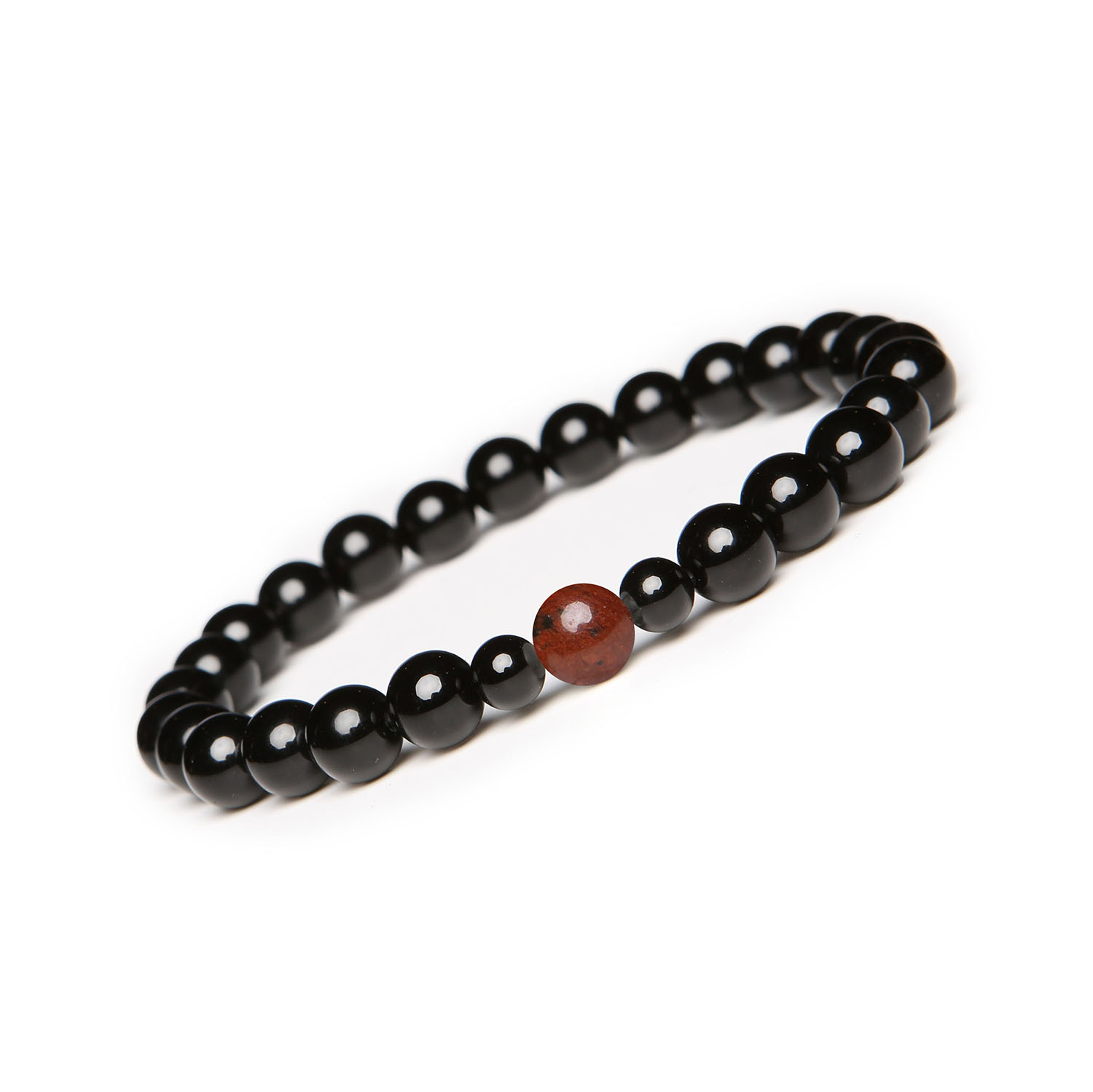 Stylowa bransoletka z kolekcji Binthe z obsydianem brązowym i onyksami Damska i Męska Stylowa bransoletka Binthe z brązowym obsydianem i onyksowymi akcentami, dostępna w wersji dla kobiet i mężczyzn.