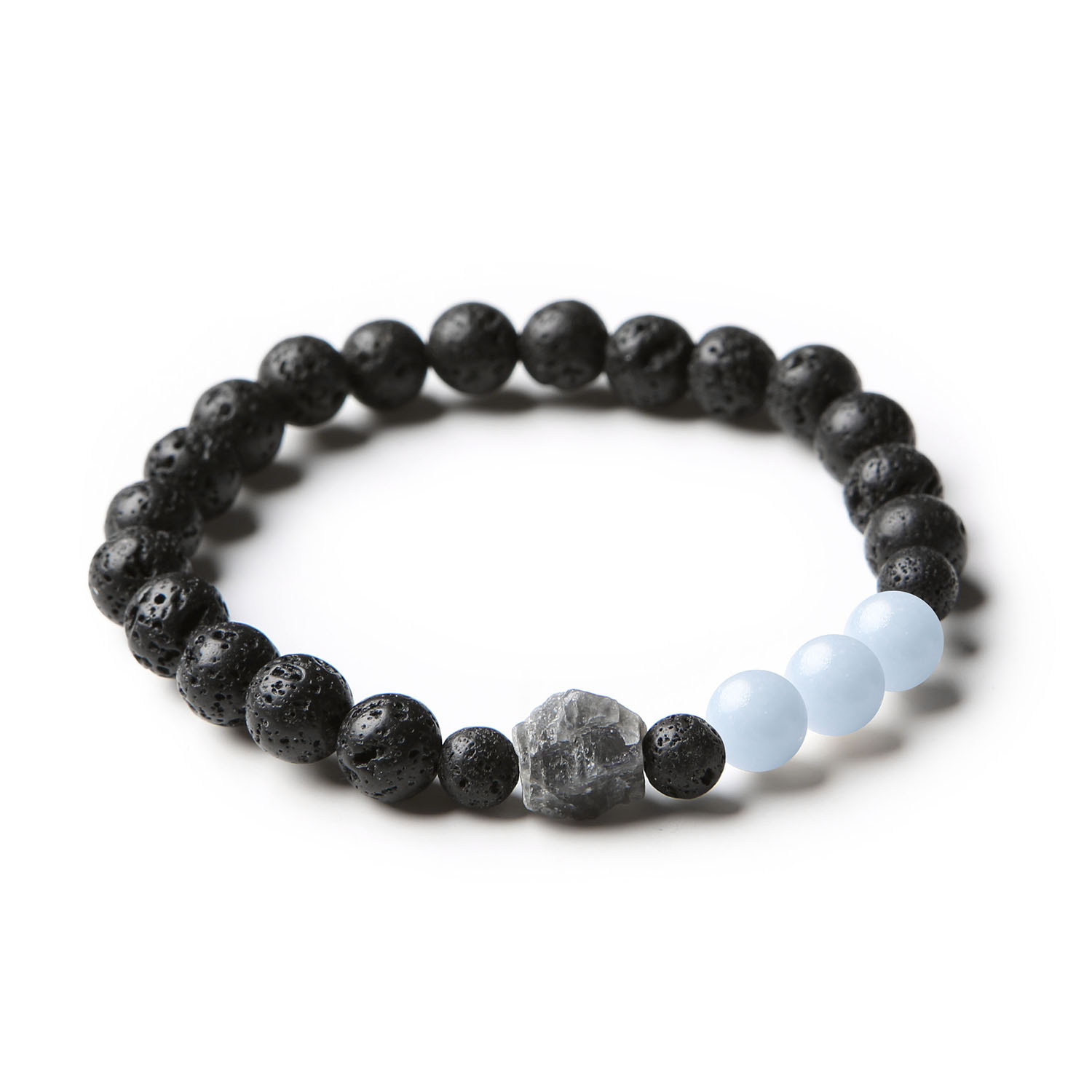 Bransoletka Derdr z naturalnych kamieni: angelit z Peru, labradoryt i lawa wulkaniczna - idealna dla kobiet i mężczyzn.