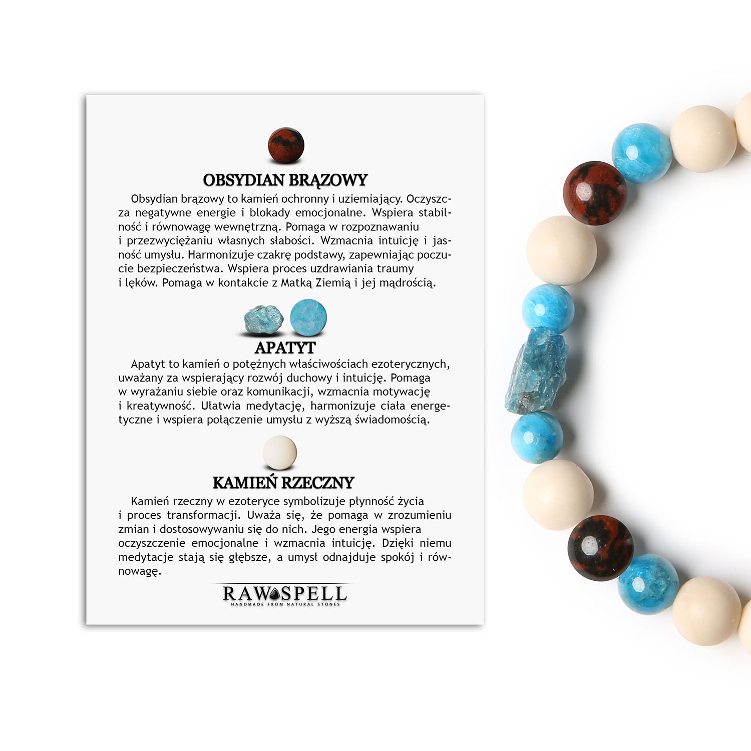 Stylowa bransoletka z kolekcji Fair! Obsydian Brązowy, Apatyt i Kamień Rzeczny. Damska i Męska elegancja Stylowa bransoletka z kolekcji Fair z obsydianem brązowym, apatytami i kamieniem rzecznym, przeznaczona dla kobiet i mężczyzn.