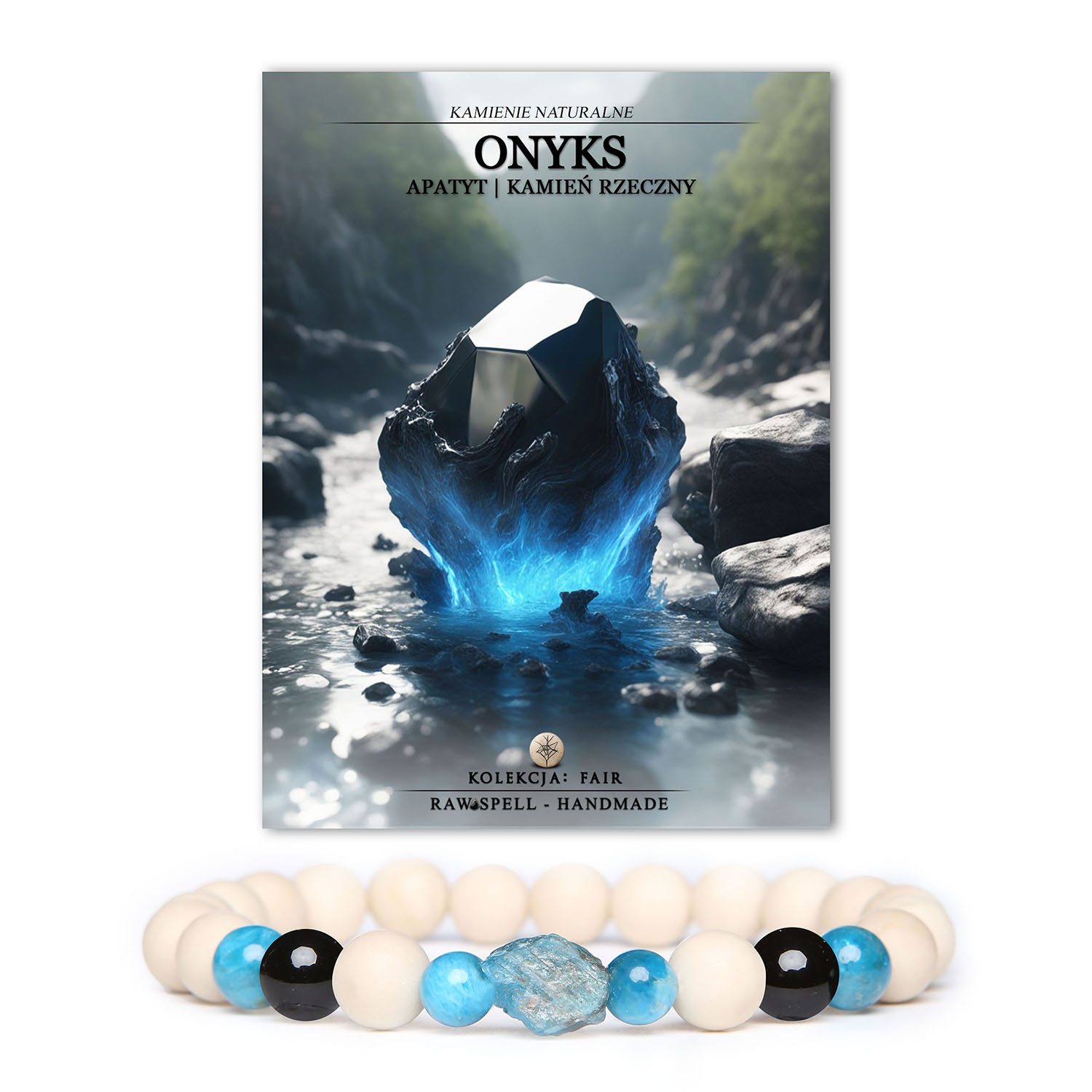 Damska i męska bransoletka z kolekcji Fair, ozdobiona onyksami, apatytem i kamieniami rzecznymi.