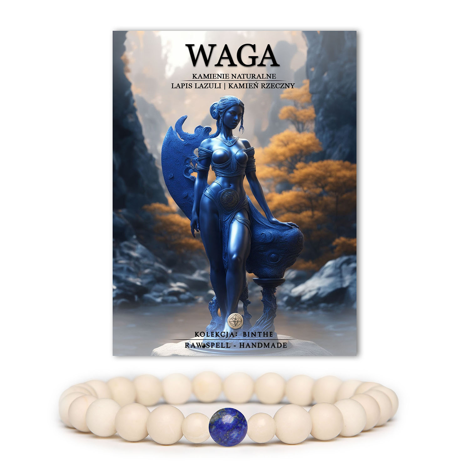 Bransoletka z kamieni naturalnych w kolekcji Binthe, zawierająca lapis lazuli i kamień rzeczny, idealna dla osób spod znaku Wagi.