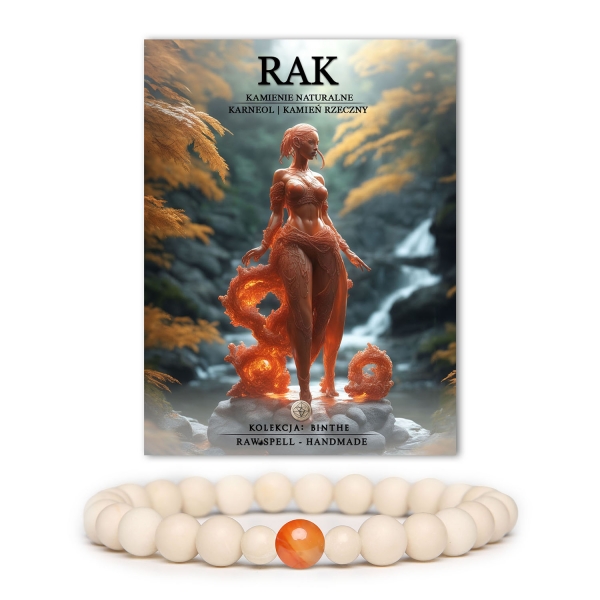 Bransoletka z kamieni naturalnych Binthe, wytrzymała i stylowa, z karneolem i kamieniem rzecznym, symbolizująca emocjonalną głębię Raka.