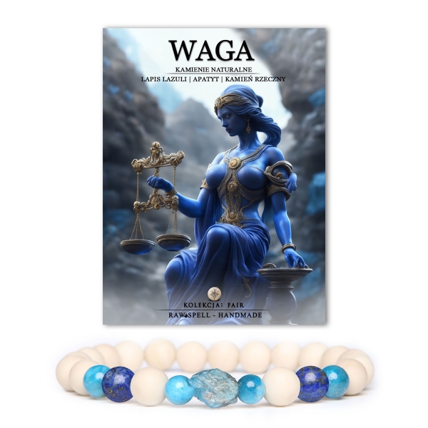 Stylowa biżuteria Zodiaku Waga: Lapis Lazuli, Apatyt i Kamień Rzeczny. Idealna dla mężczyzn i kobiet szukających równowagi.