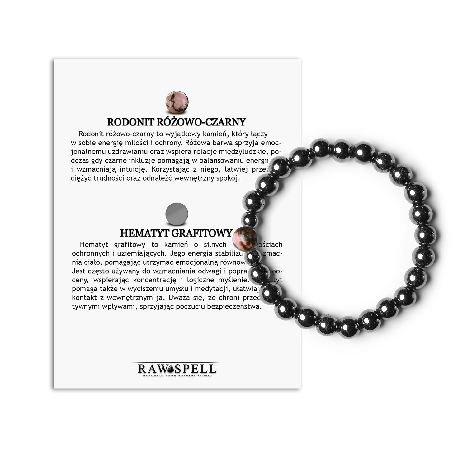 Unikalna Bransoletka z Kolekcji Binthe – Różowo-Czarny Hematyt i Rodonit, Kamienie Naturalne Damska Męska Stylowa bransoletka z kolekcji Binthe, łącząca różowo-czarny rodonit z grafitowym hematytem, idealna zarówno dla kobiet, jak i mężczyzn.