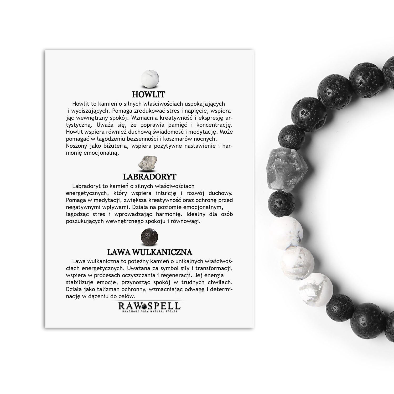 Unikalna bransoletka Derdr z Howlitem, Labradorytem i lawą wulkaniczną. Naturalny wybór dla kobiet i mężczyzn. Sprawdź teraz Bransoletka męska i damska z kolekcji Derdr, wykonana z naturalnych kamieni: howlit, labradoryt oraz lawa wulkaniczna.