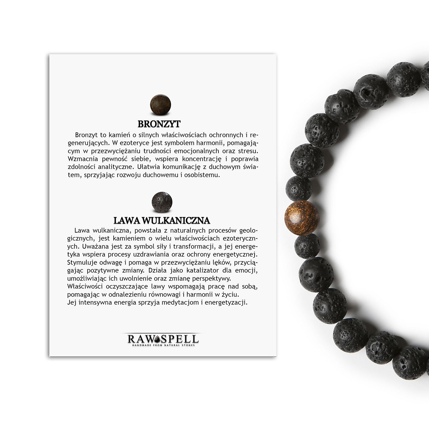 Unikalna bransoletka z kolekcji Binthe połączenie bronzytu i lawy wulkanicznej, dostępna dla każdego Bransoletka Binthe z bronzytu i lawy wulkanicznej - elegancki dodatek zarówno dla kobiet, jak i mężczyzn.