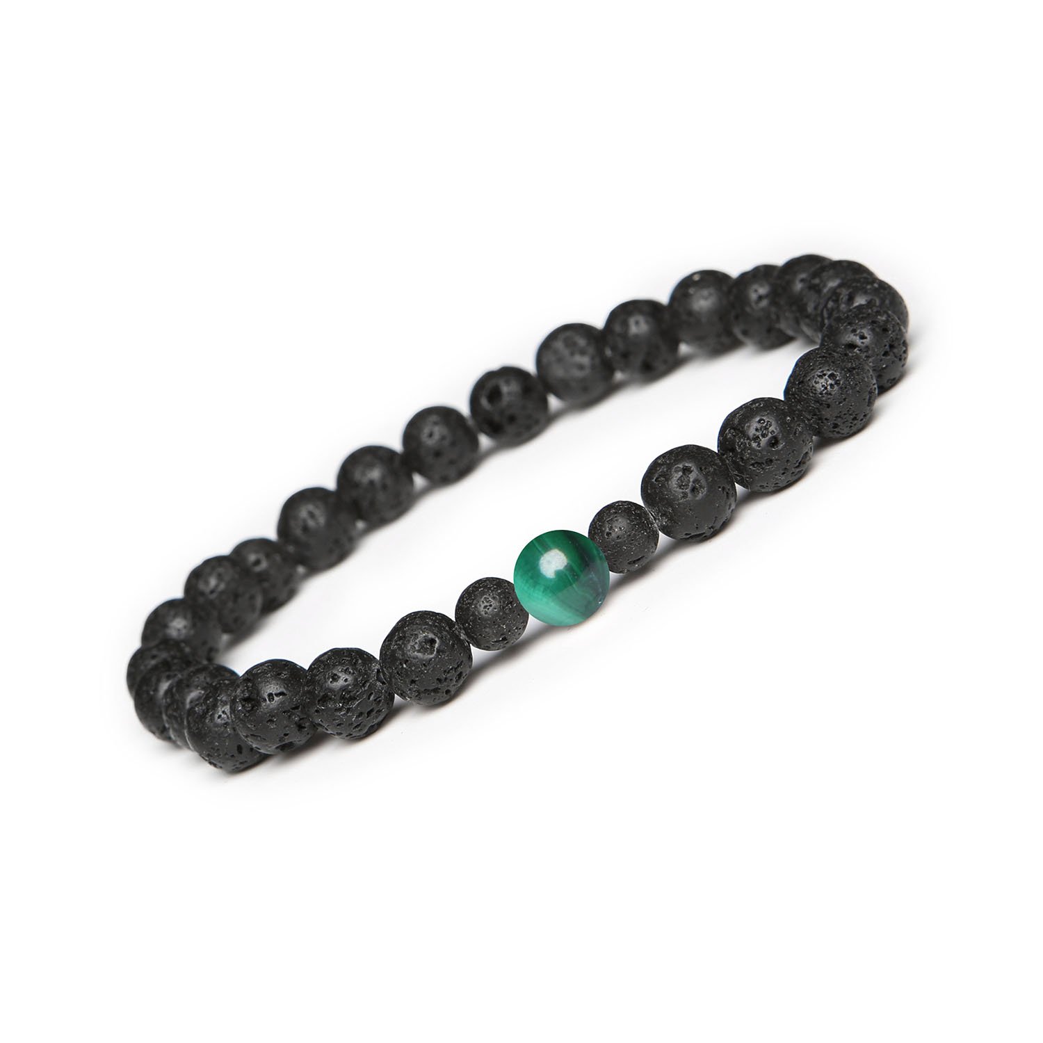 Uniwersalna bransoletka z kolekcji Binthe Malachit i Lawa Wulkaniczna, idealna dla obu płci Bransoletka z kolekcji Binthe z malachitem i lawą wulkaniczną, dostępna w wersji damskiej i męskiej.