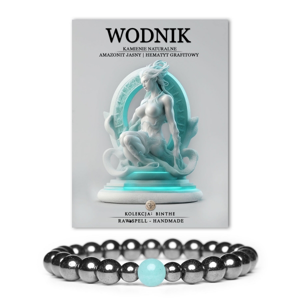 Elegancka bransoletka męska i damska z kamieniami naturalnymi: jasny amazonit i hematyt grafitowy, kolekcja Binthe, idealny dodatek do każdej stylizacji.